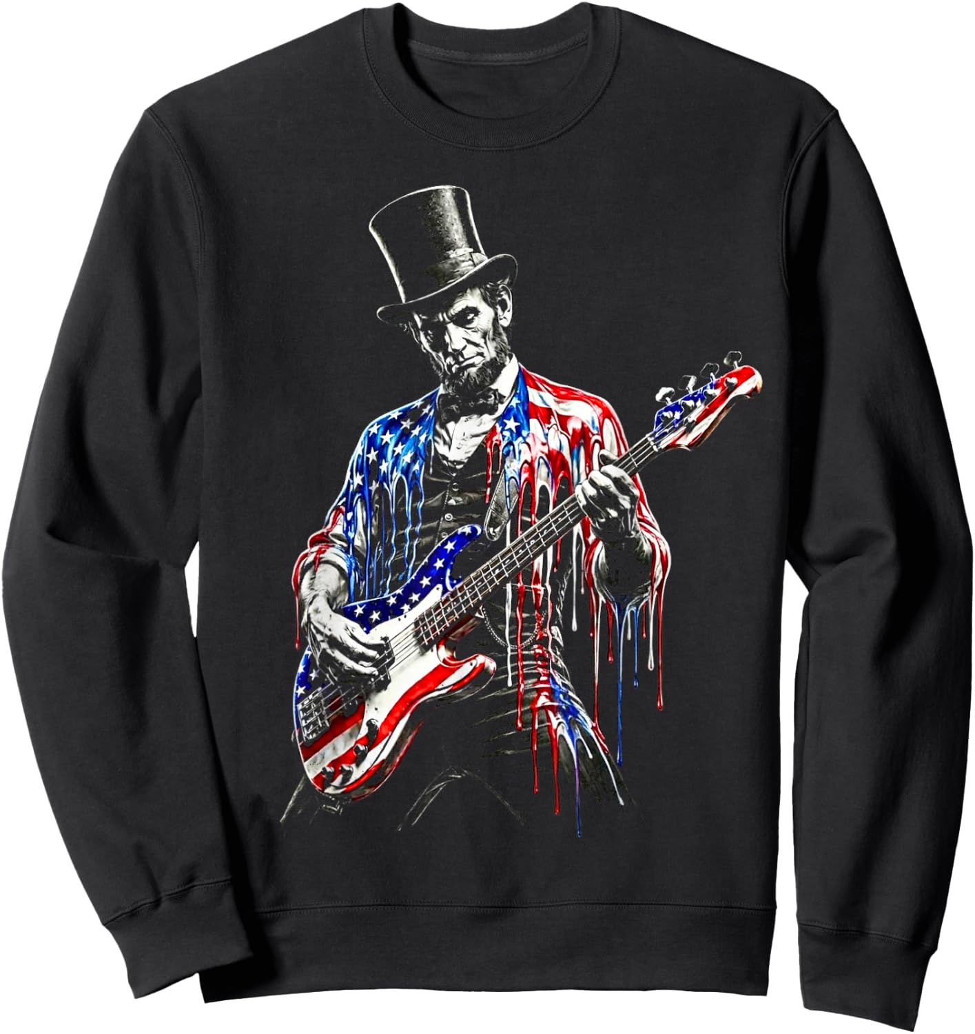 abe Lincoln Playing Guitar USA Flag 4th July Lincoln Guitar Sweatshirt - Sweatshirt | Black