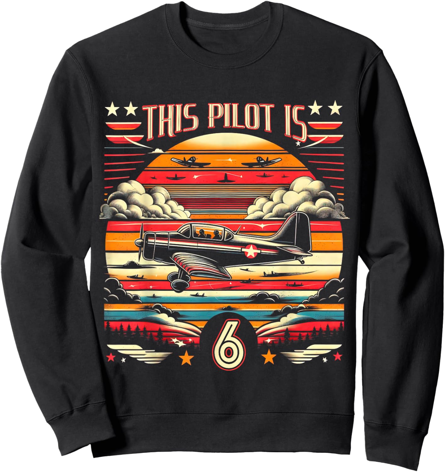 Toddler 6 Year Old Airplane Pilot 6th Birthday Aviation Sweatshirt - Sweatshirt | Black
