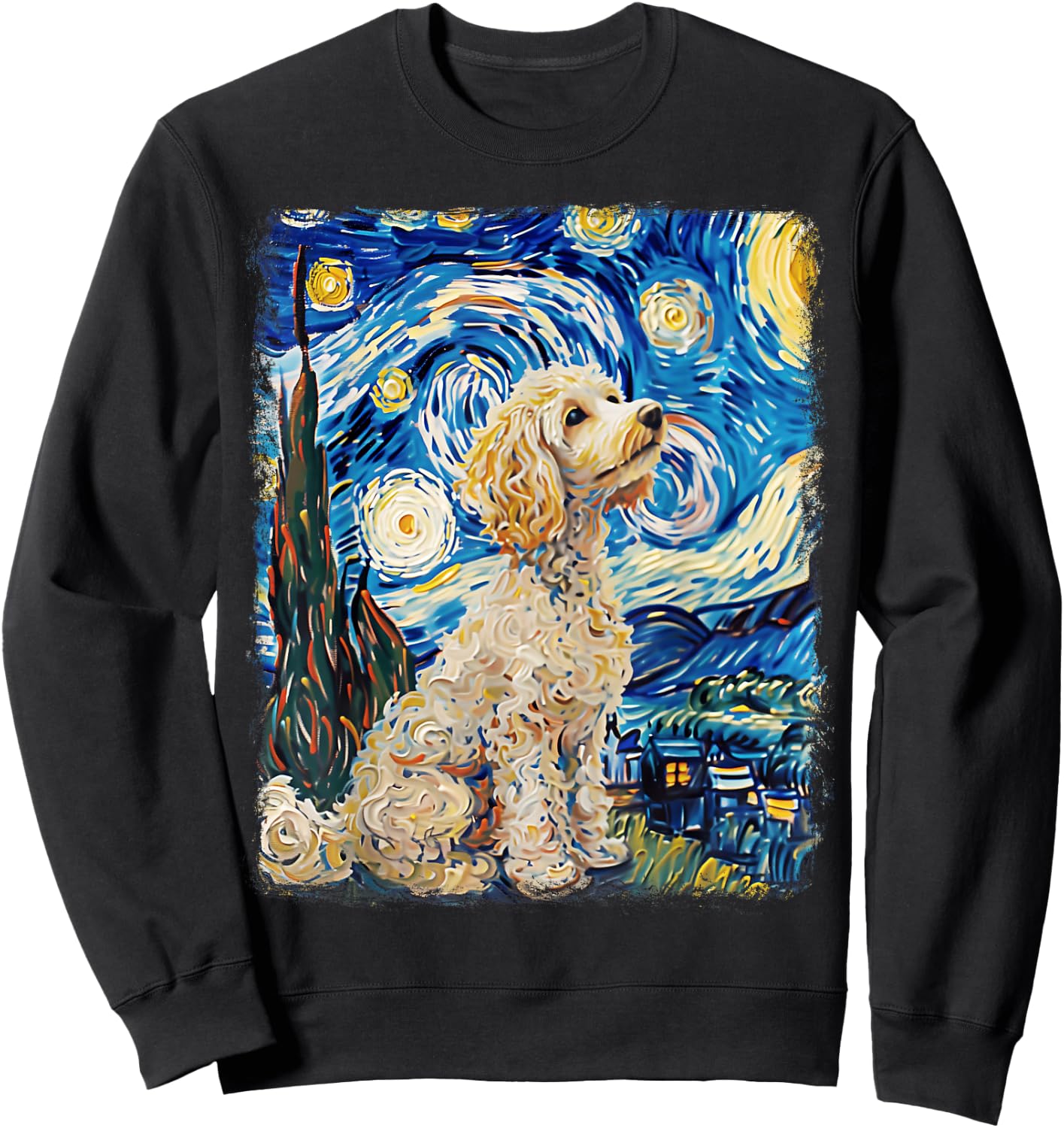 Poodle Dog Starry Night Painting Sweatshirt - Sweatshirt | Black