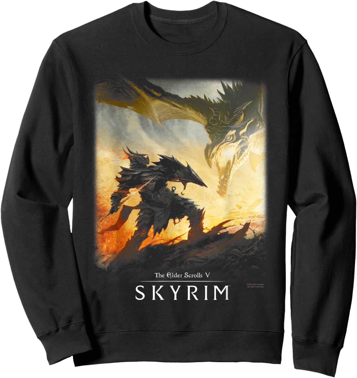 Skyrim Dragon Showdown with Daedric Armor RPG Video Game Sweatshirt - Sweatshirt | Black