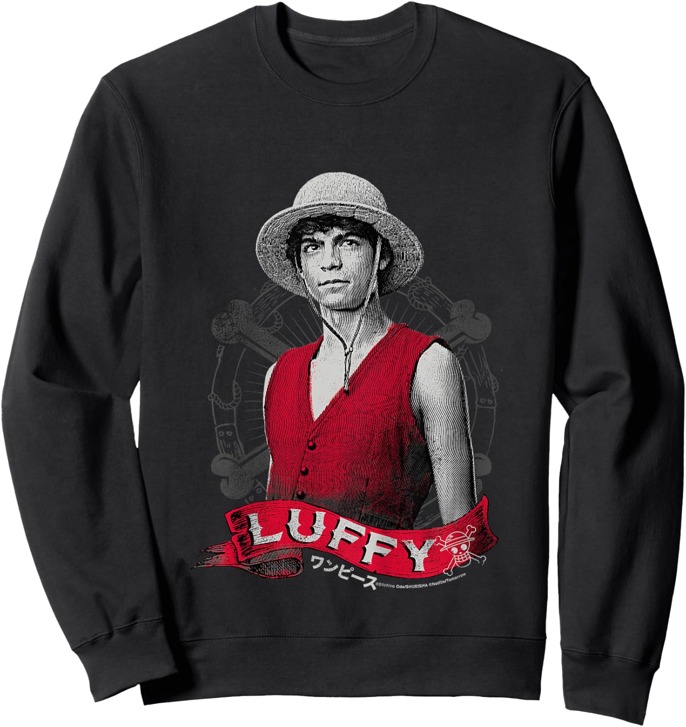 Kids One Piece Monkey D Luffy Live Action Pirate Straw Hat for Kids , Black, 2 Sweatshirt - Sweatshirt | Black