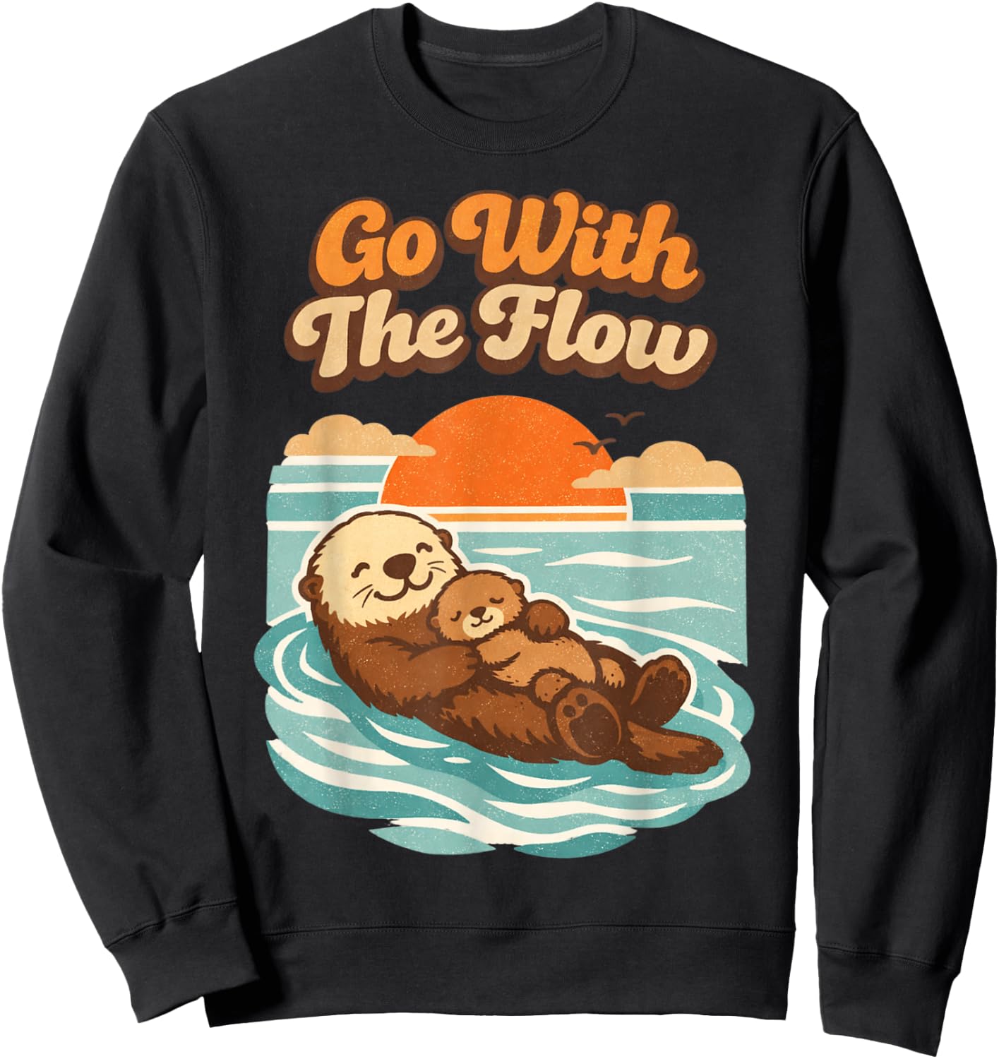 Go with The Flow Sea Otter Retro Animal Sweatshirt - Sweatshirt | Black