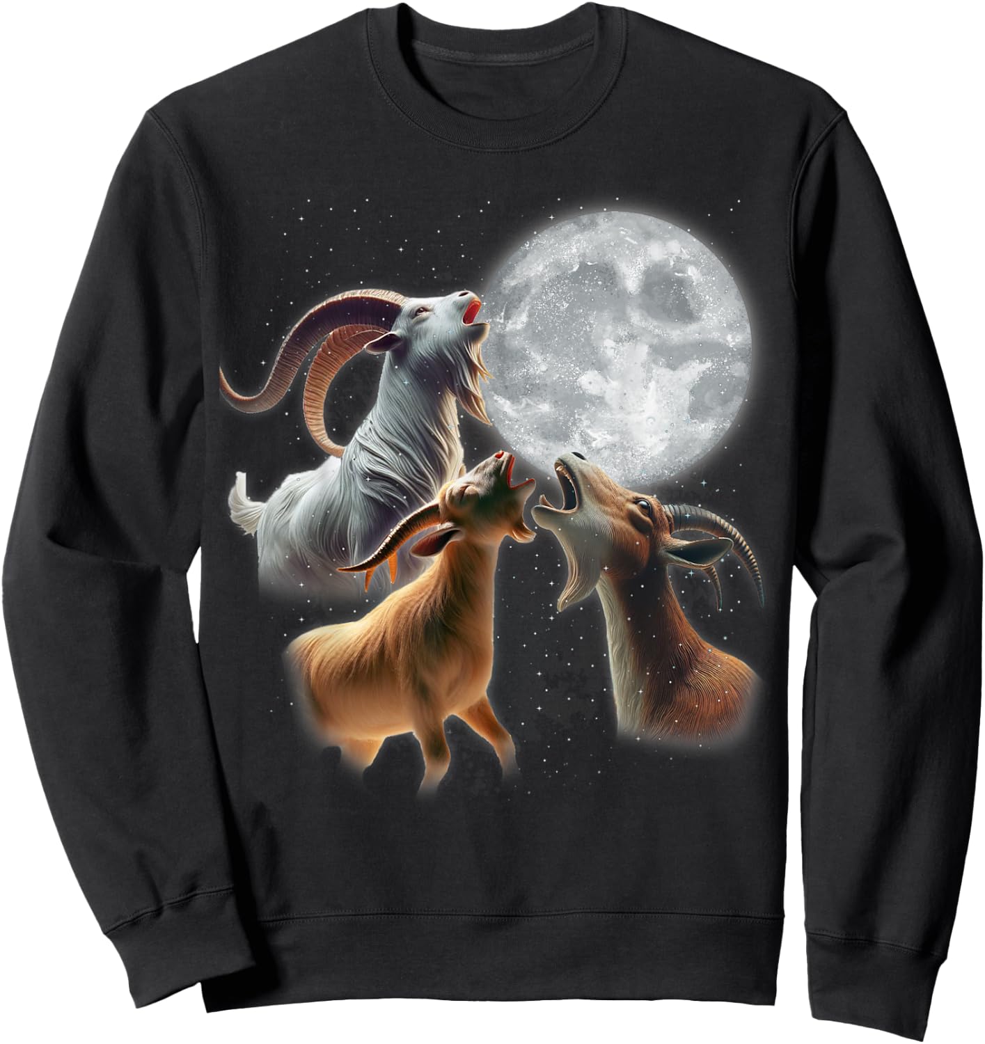 3 Goats Howling At The Moon Funny Goat Farm Animal Farmer Sweatshirt - Sweatshirt | Black