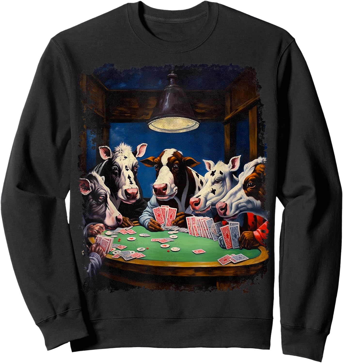 Funny Cow Farm Animal Playing Poker Sweatshirt - Sweatshirt | Black