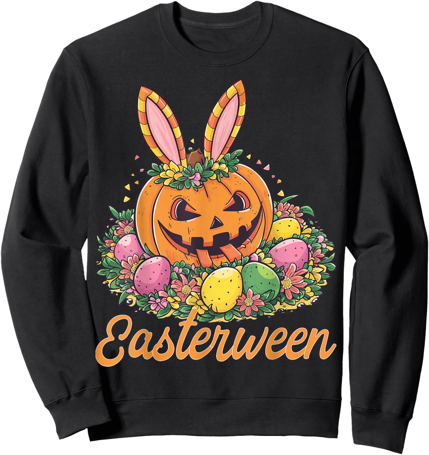 Easterween Pumpkin Bunnies & Spooky Eggs Festive Sweatshirt - Sweatshirt | Black