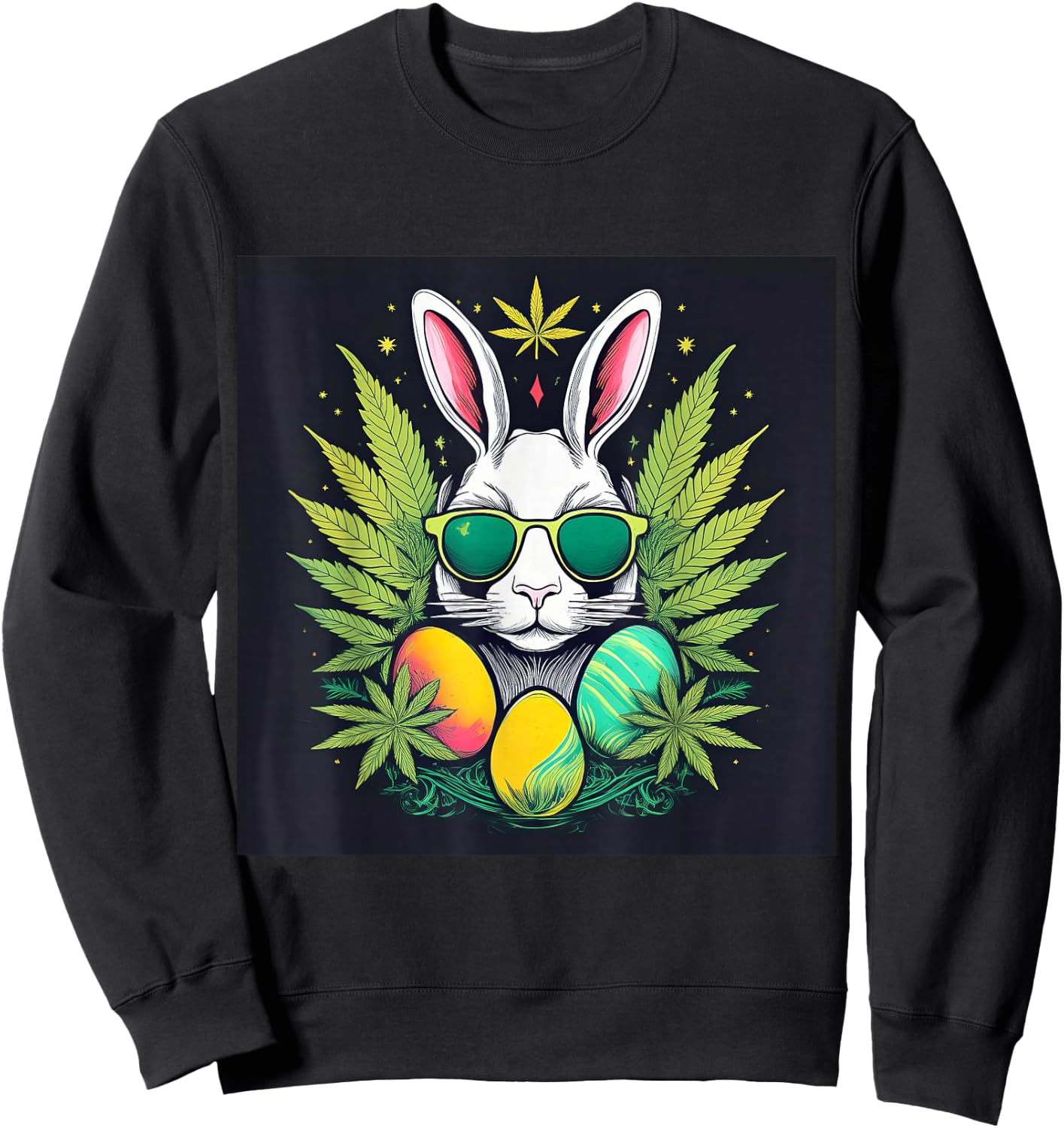 Easter Bunny With Marijuana Leaves 420 Day Sweatshirt - Sweatshirt | Black