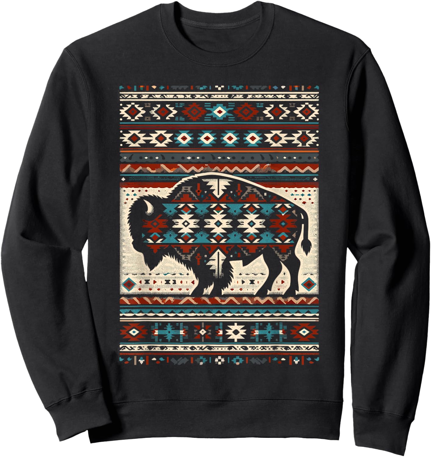 Arizona Buffalo Aztec Indian Southwestern Pattern Vintage Sweatshirt - Sweatshirt | Black