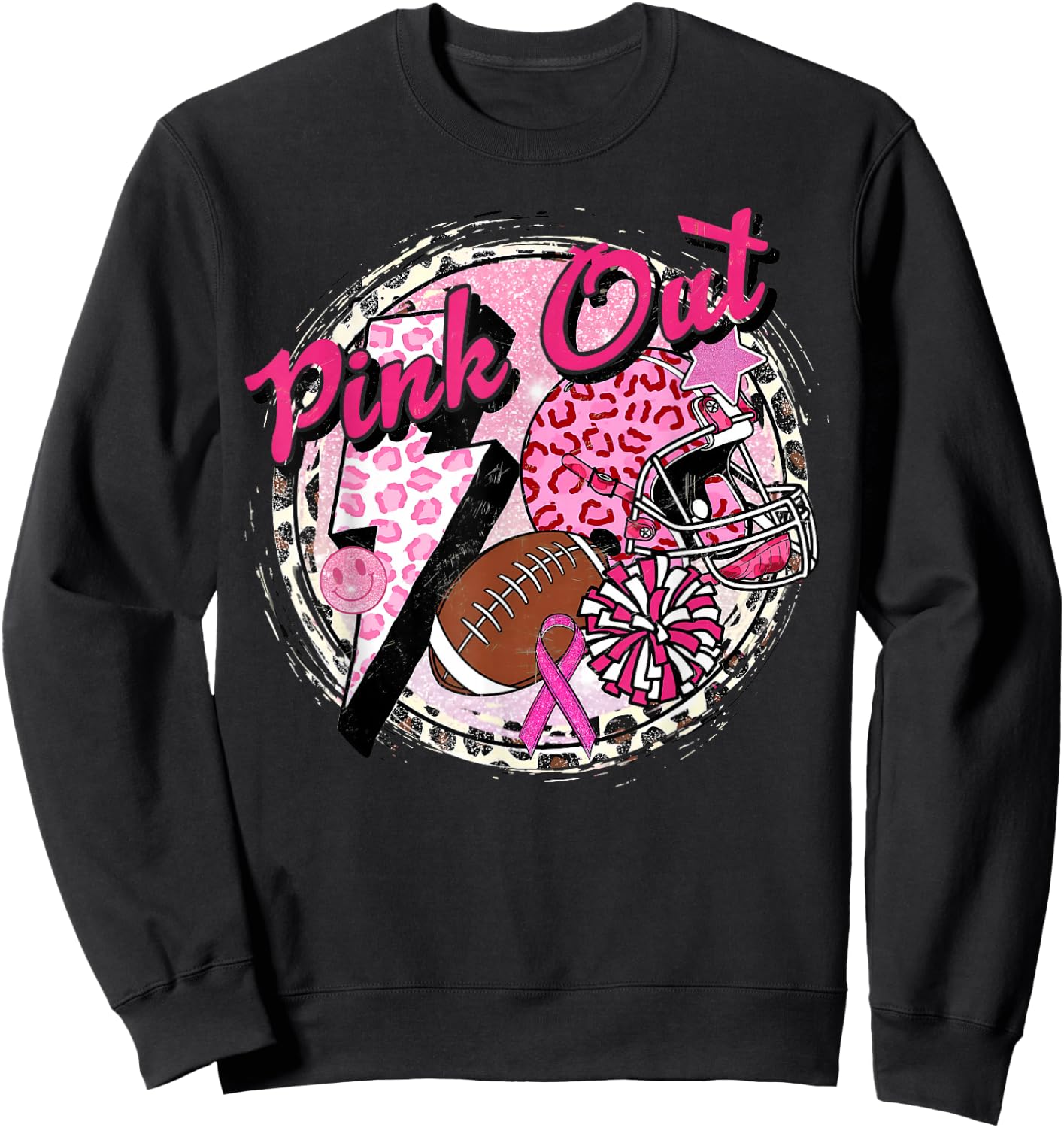 Pink Out American Football Warrior Breast Cancer Awareness Sweatshirt - Sweatshirt | Black