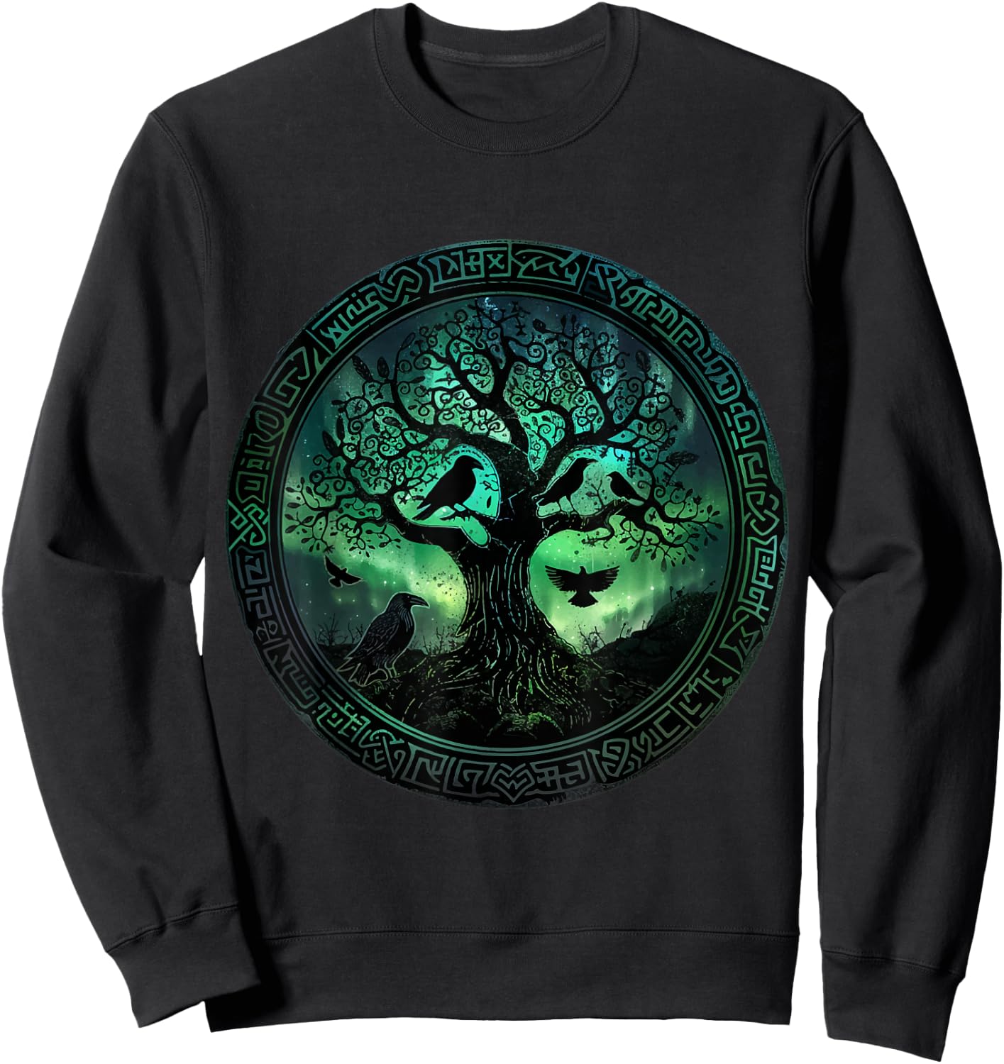 Hugin & Munin Odin Raven Viking Tree of Life , Black, S Sweatshirt - Sweatshirt | Black