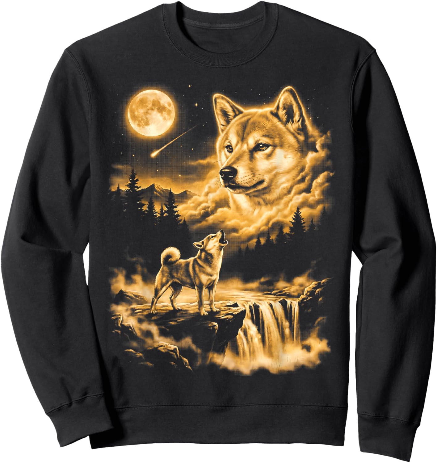 Shiba Inu Howling to The Moon Sweatshirt - Sweatshirt | Black