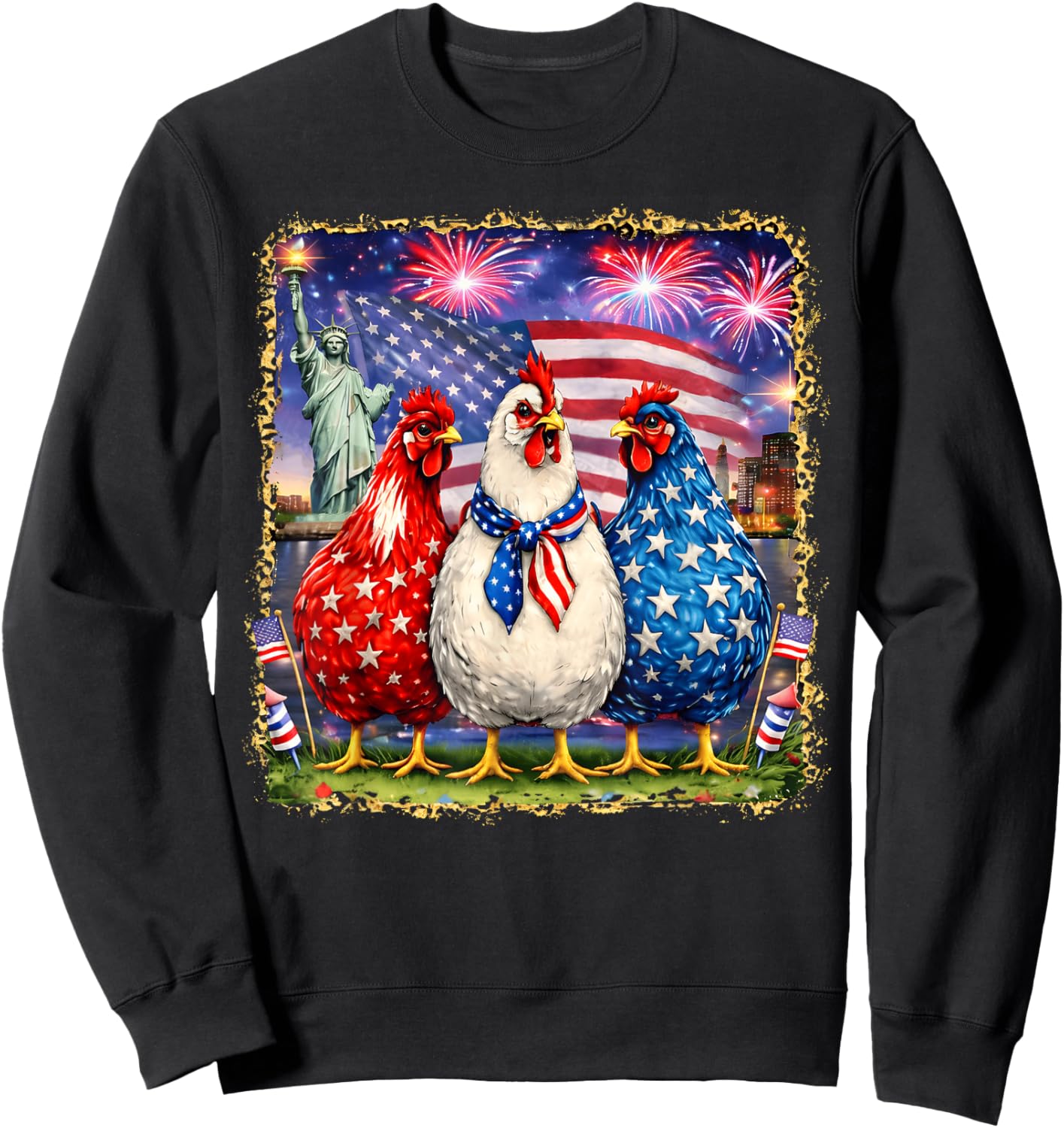 4th of July Patriotic Chickens America Women Girl USA Flag Sweatshirt - Sweatshirt | Black