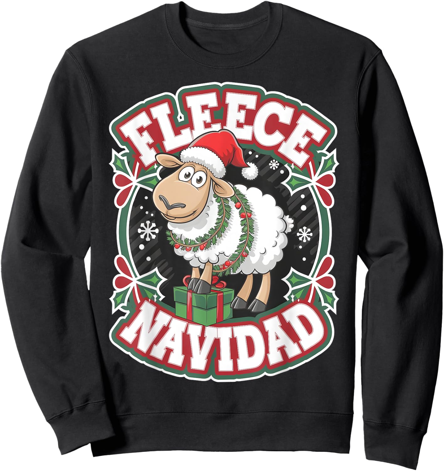 Funny Sheep Winter Christmas Fleece Navidad Sweatshirt - Sweatshirt | Black