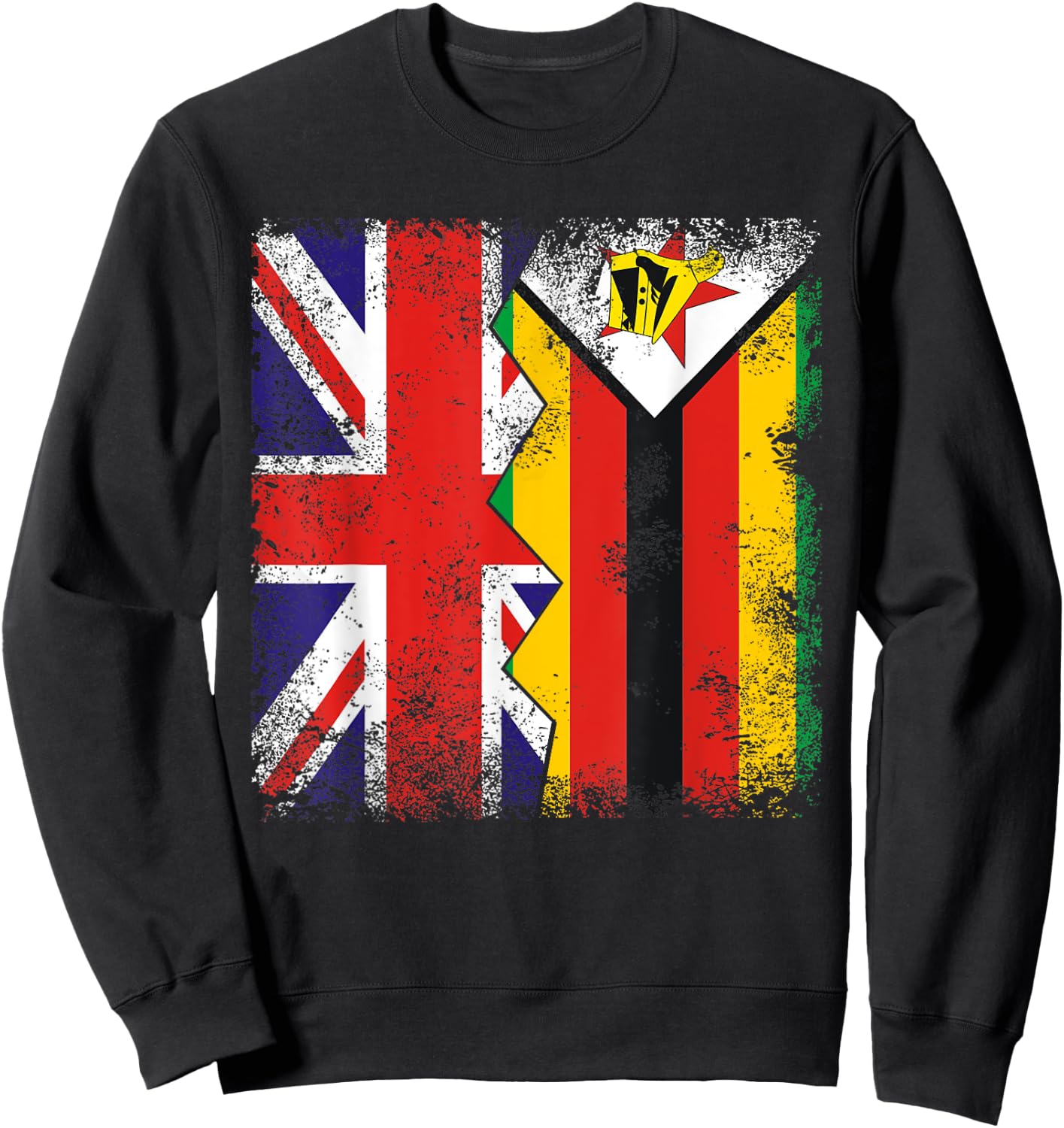 Zimbabwean Roots | Half British Flags | UK Zimbabwe Vintage Sweatshirt - Sweatshirt | Black