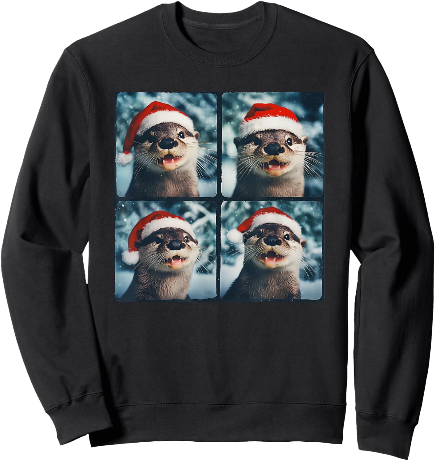 Winter Otter Wearing Santa Hat Christmas Sea Otter Lover Sweatshirt - Sweatshirt | Black