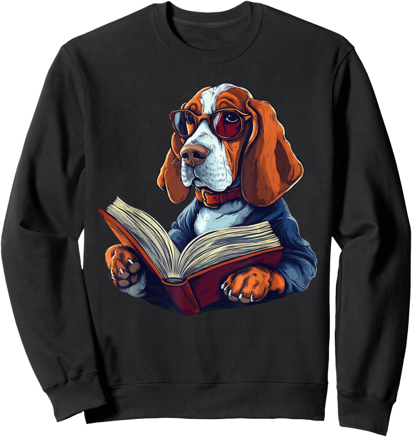 Cute Dog Basset Hound Reading Book Sweatshirt - Sweatshirt | Black