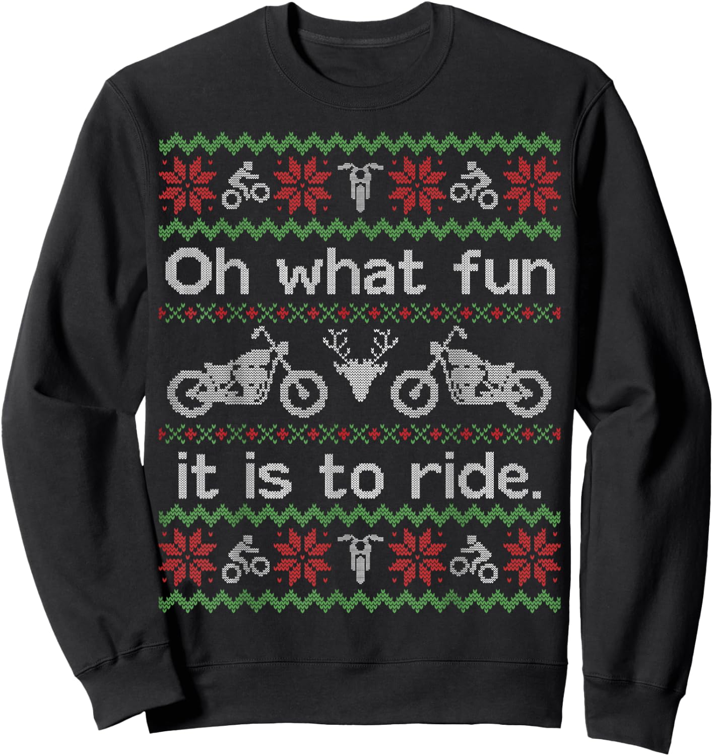 Funny Ugly Sweater Shirt Christmas Motorcycle Hog Biker Gift Sweatshirt - Sweatshirt | Black