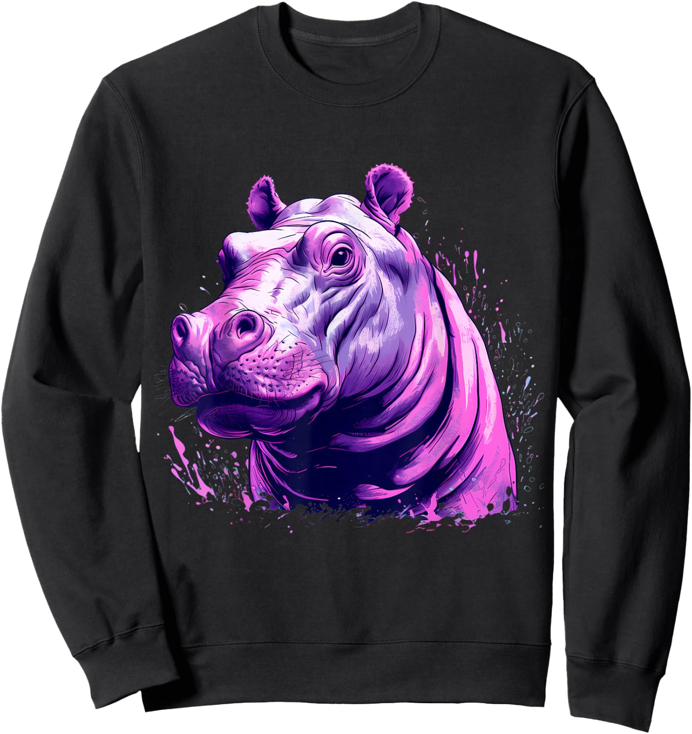 Hippopotamus Portrait Splash Colourful Artwork Savanna Hippo Sweatshirt - Sweatshirt | Black