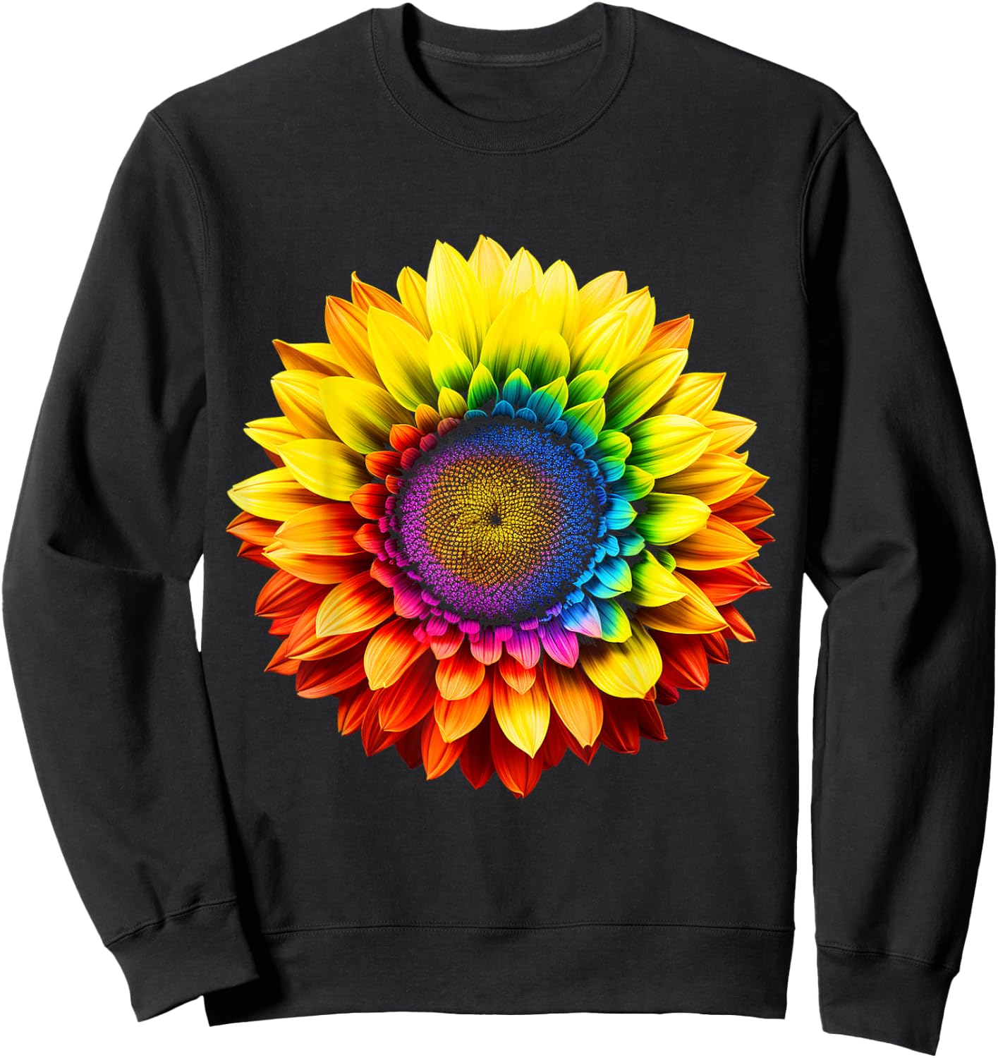 Flower Colourful Rainbow Art Graphic Motif Flower , black Sweatshirt - Sweatshirt | Black