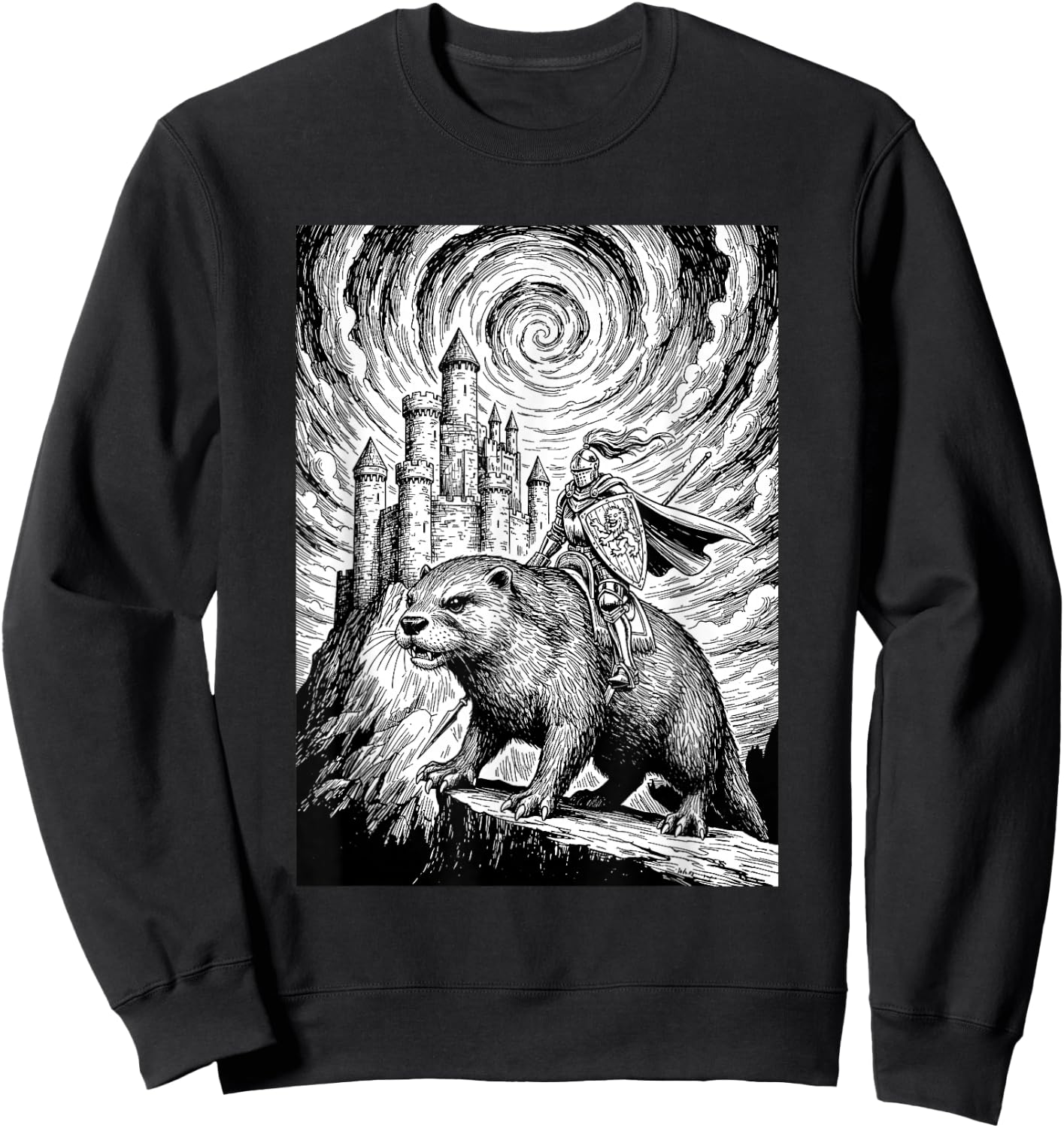 Giant Otter Fantasy Knight Medieval Design Sweatshirt - Sweatshirt | Black