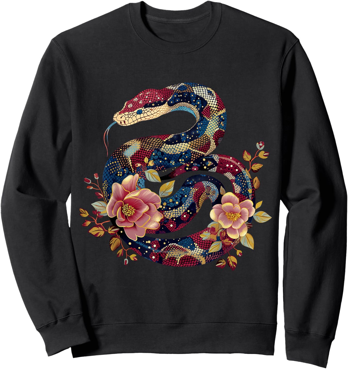 Python Snake Floral Ball Python Tattoo Flowers Snake Lover Sweatshirt - Sweatshirt | Black