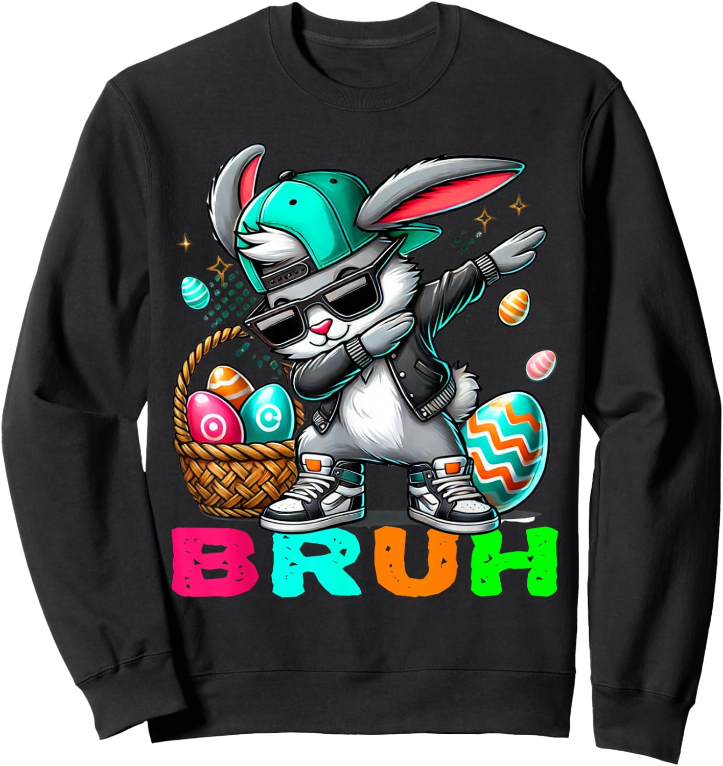 Dabbing Bunny Easter Bruh Meme Easter Day Eggs Boys Kids Men Sweatshirt - Sweatshirt | Black