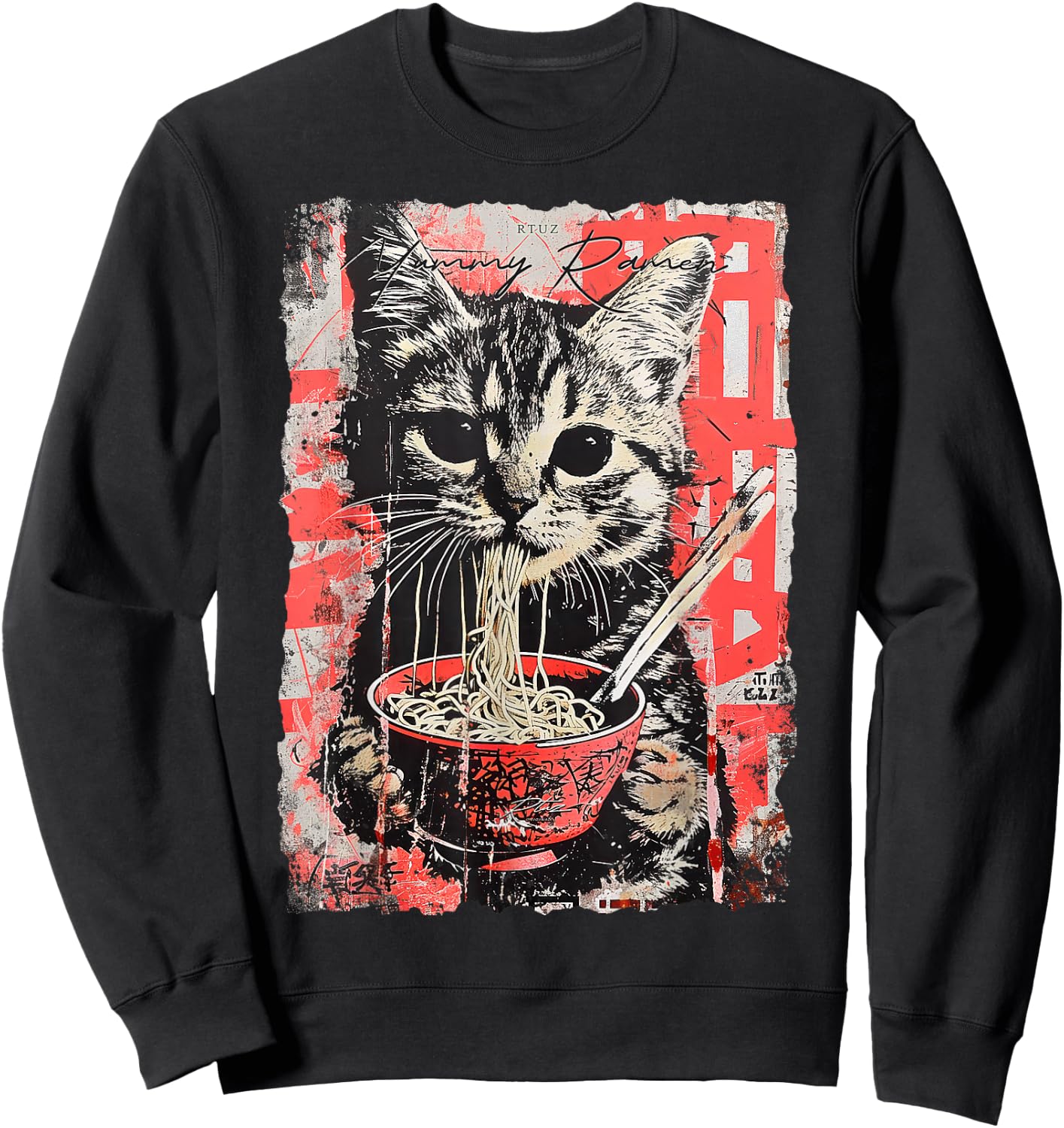 Ramen Noodles Cat Japan Y2K Kawaii Retro Cats Manga Anime Sweatshirt - Sweatshirt | Black