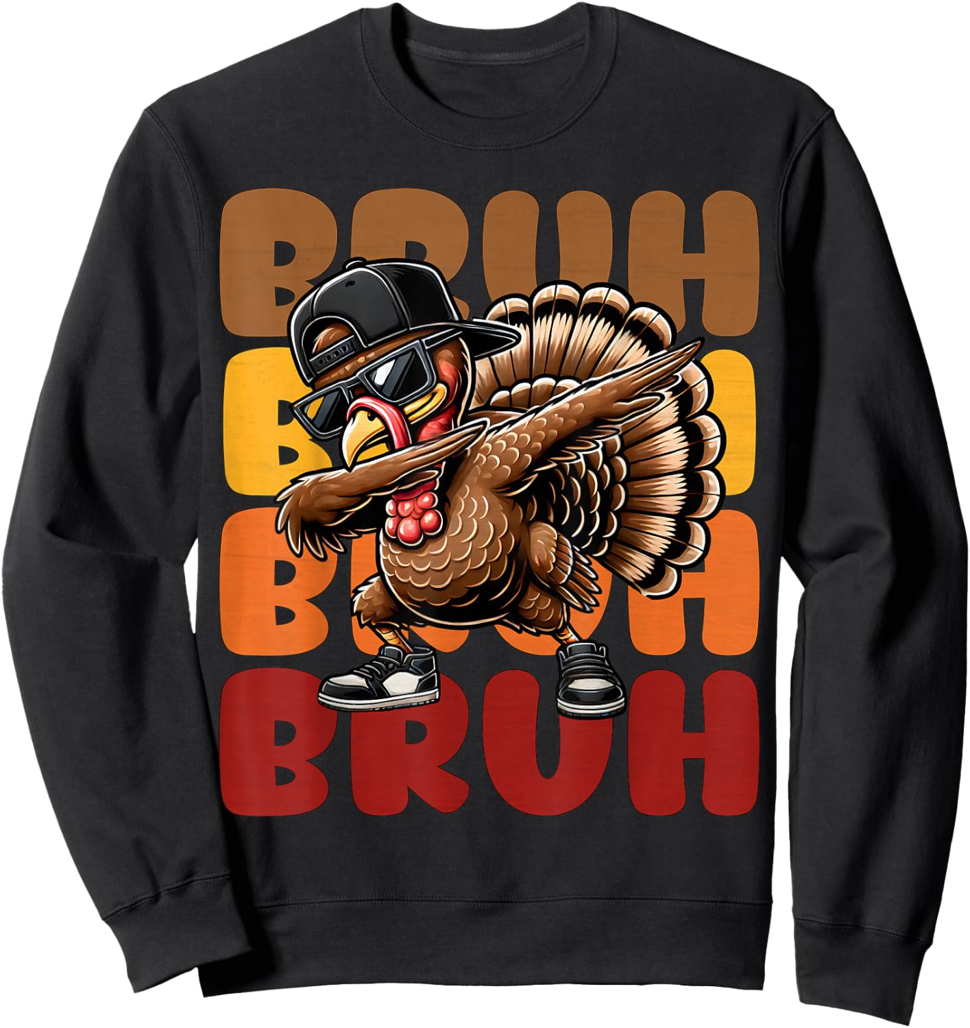 Bruh Turkey Dabbing Thanksgiving For Kids Boys Girls Funny Sweatshirt - Sweatshirt | Black