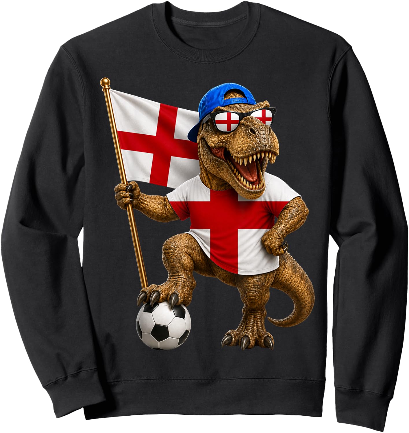 England Flag T-Rex Football Dinosaur Soccer English Sweatshirt - Sweatshirt | Black