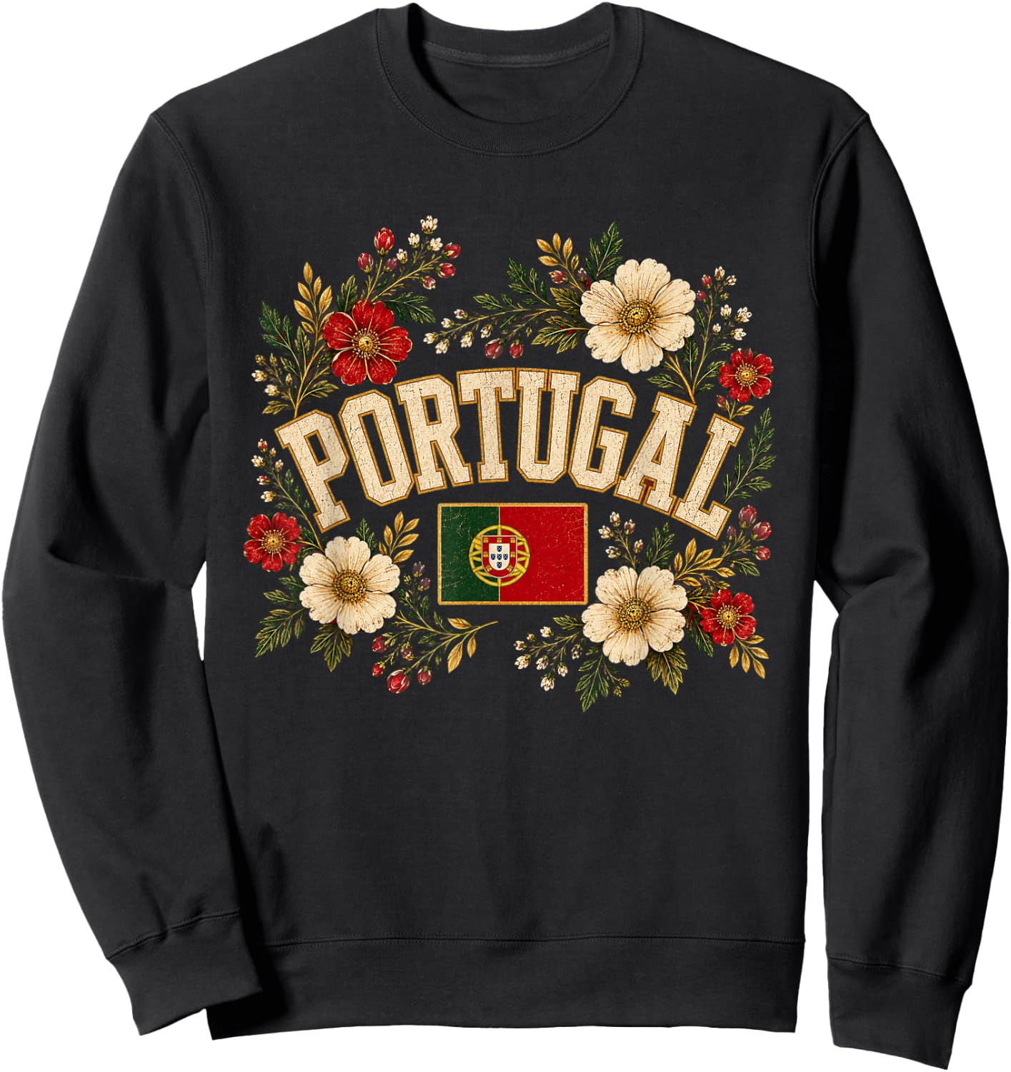 Portugal Floral Vintage Country Pride Sweatshirt - Sweatshirt | Black