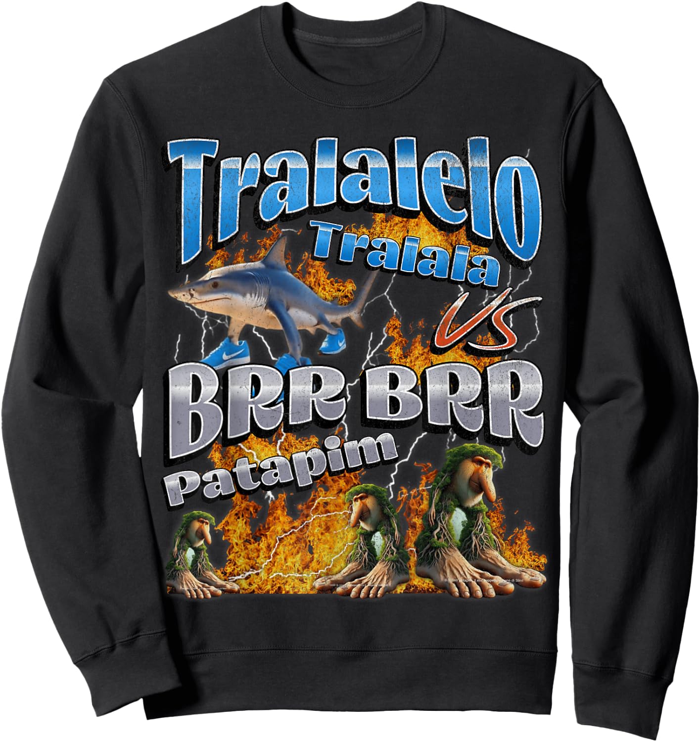 Tralalelo VS Brr Patapim Funny Italian Brainrot Meme Graphic Sweatshirt - Sweatshirt | Black