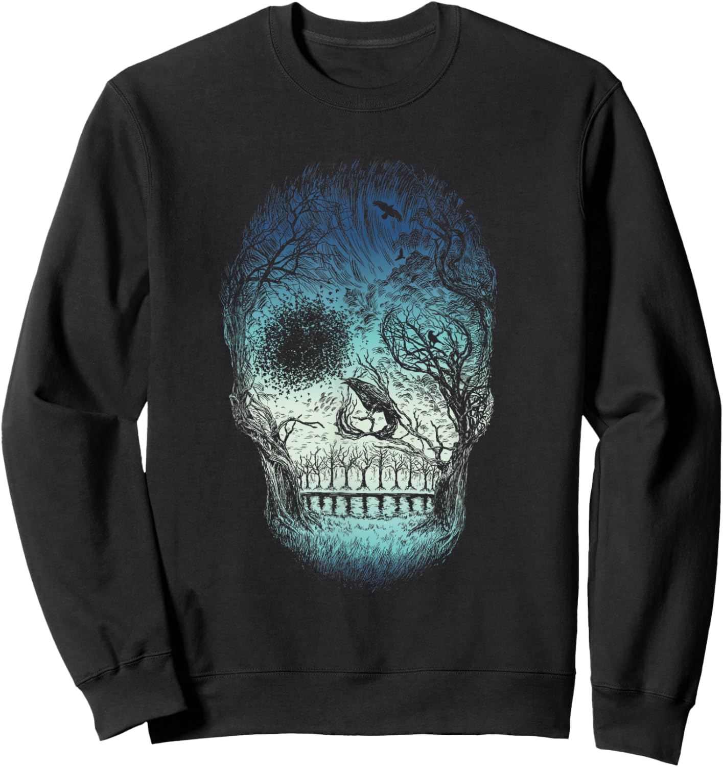 Unique Hand Drawn Abstract Skull (Blue) Sweatshirt - Sweatshirt | Black