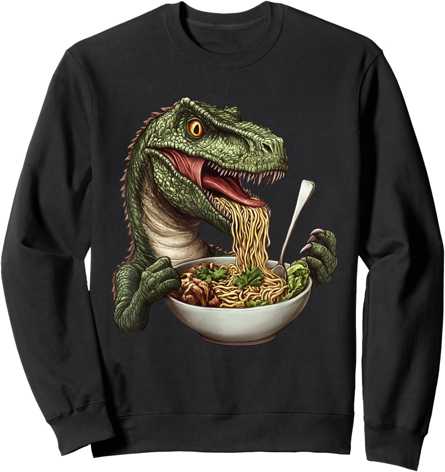 Microceratus Eating Ramen Funny Dinosaur Sweatshirt - Sweatshirt | Black