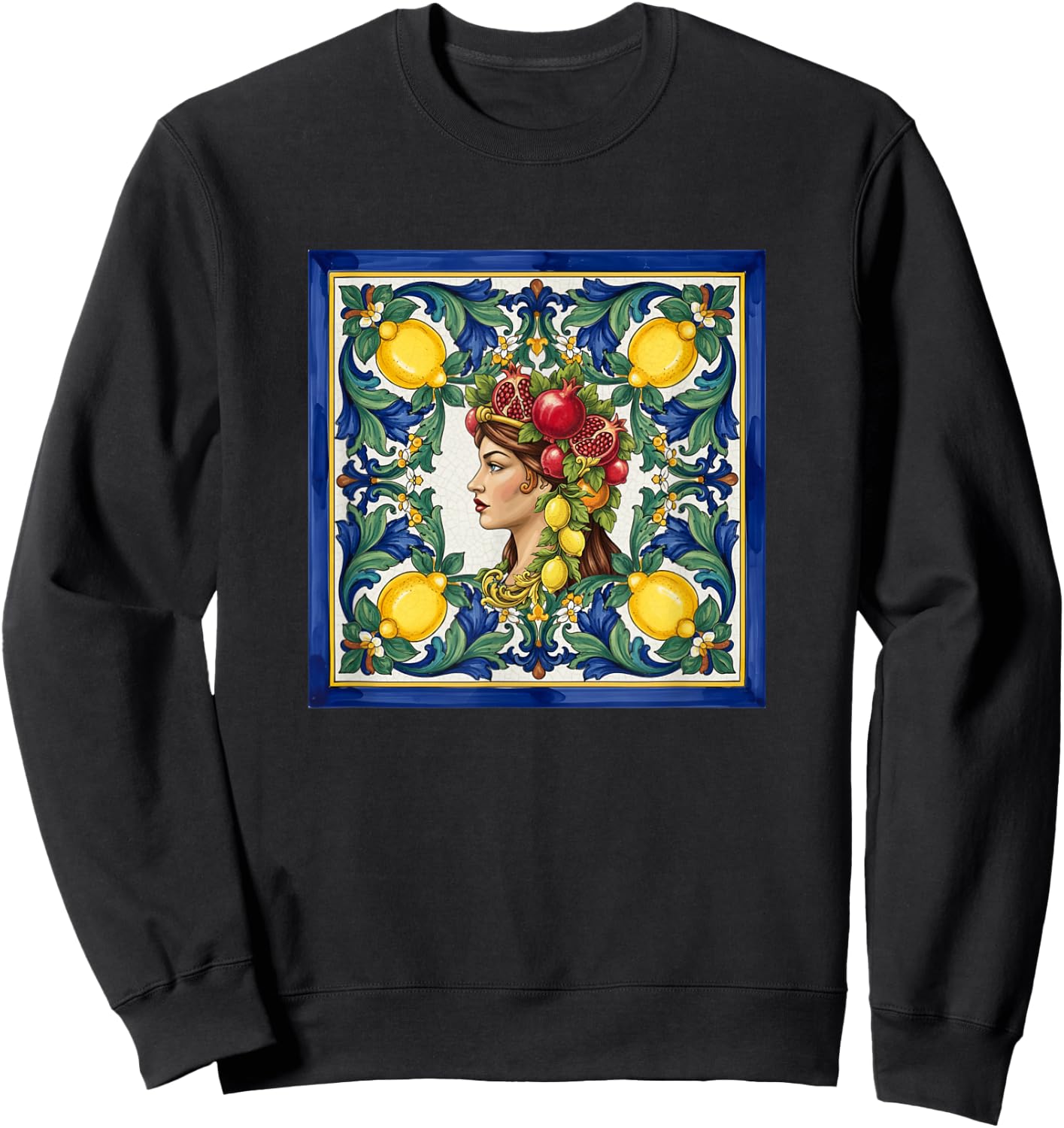 Sicilian Moors Head Caltagirone Inspired Lemon Art Sweatshirt - Sweatshirt | Black