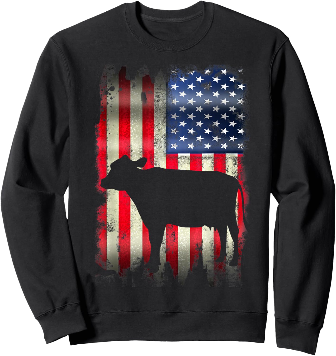 Cow USA American Flag 4th of July Patriotic Gift Women Kids Men Sweatshirt - Sweatshirt | Black