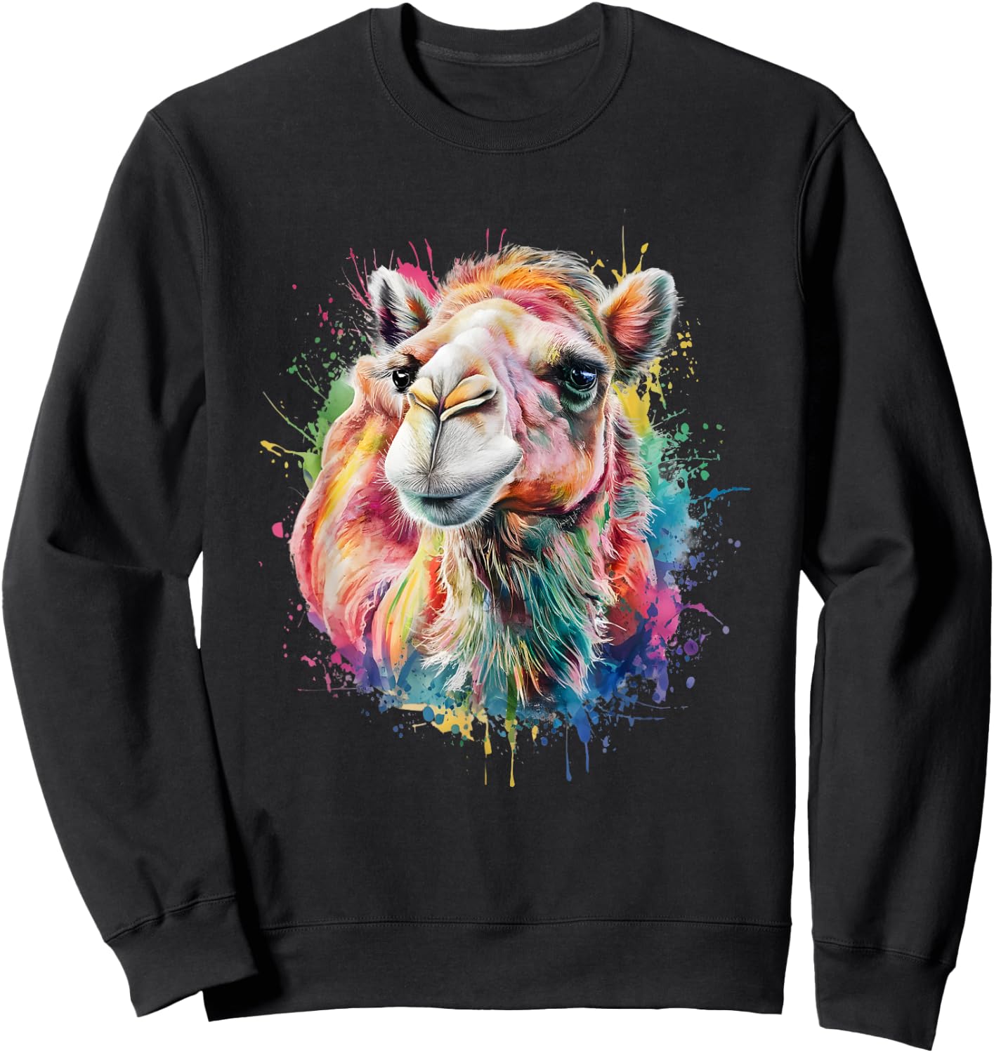 Camel Men Woman Colorful Watercolor Camel Sweatshirt - Sweatshirt | Black