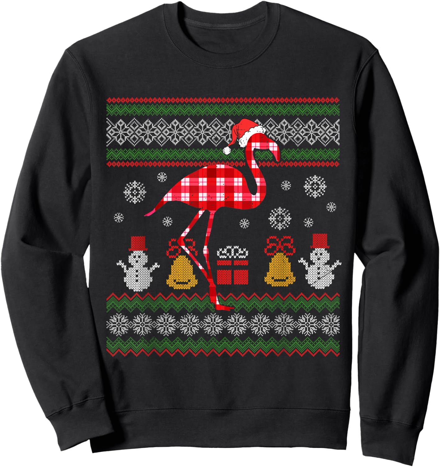 Flamingo Plaid Hat Santa Ugly Sweater Christmas Xmas Animal Sweatshirt - Sweatshirt | Black
