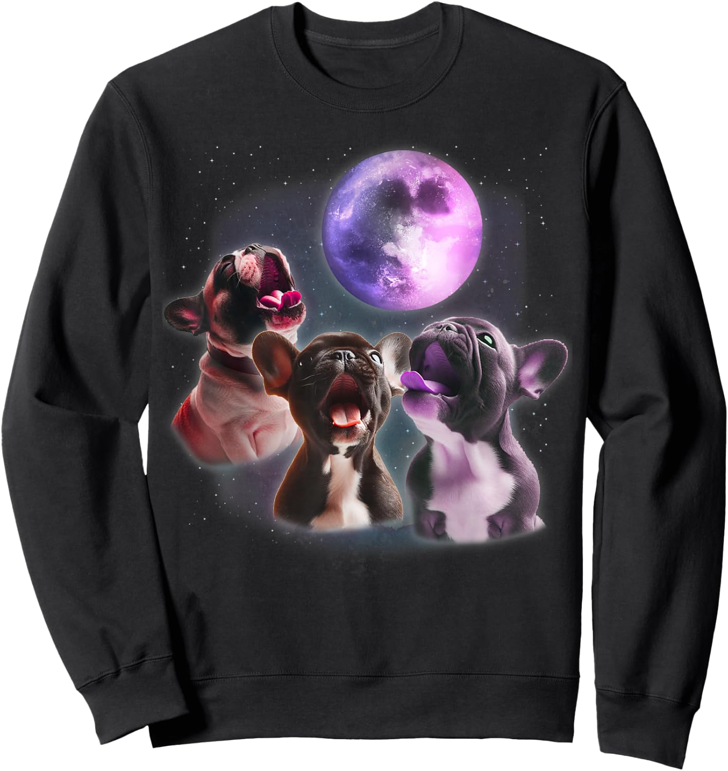 3 French Bulldog Howling At The Moon Funny Frenchie Dog Pet Women Kids Sweatshirt - Sweatshirt | Black