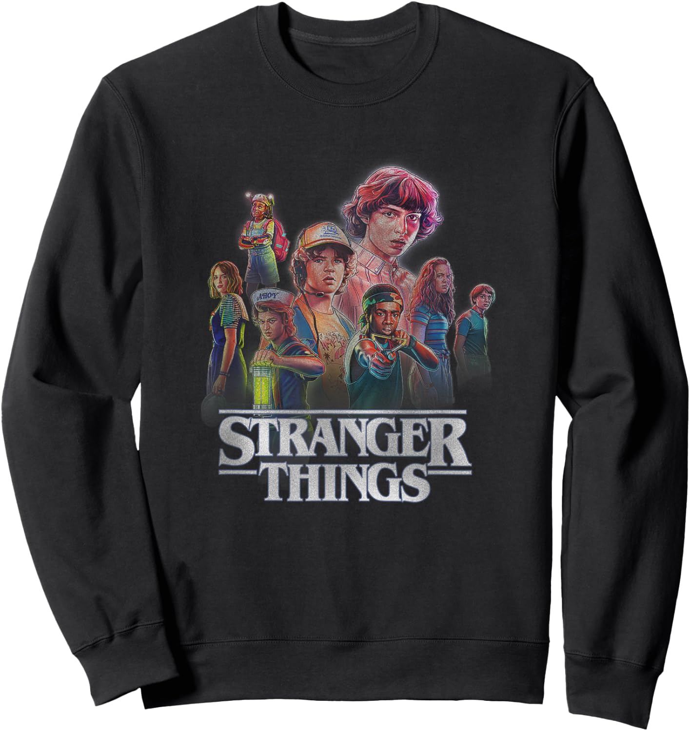 Stranger Things Retro Vintage Hawkins Glow Up Group Shot Sweatshirt - Sweatshirt | Black