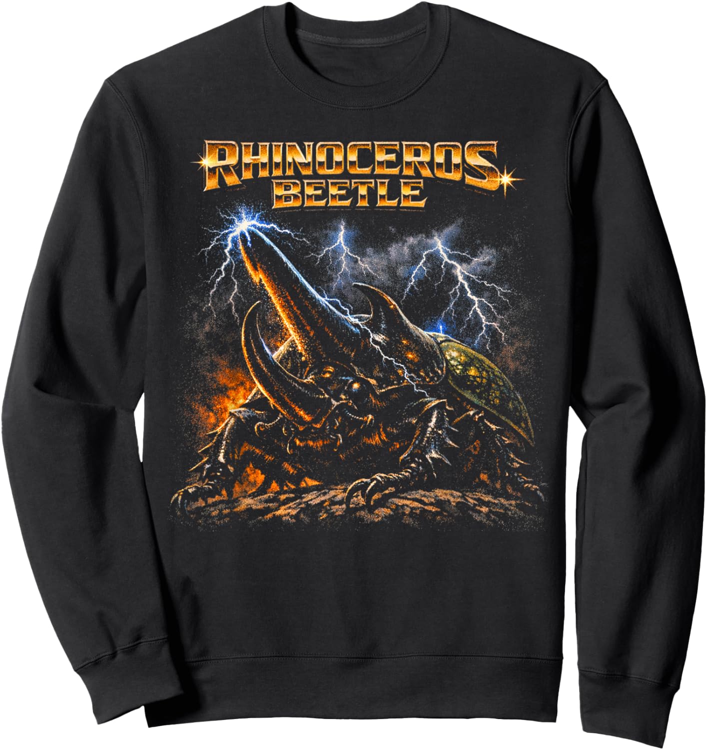 80s Heavy-Metal Rhinocerus Beetle Bug Lover Retro Style Sweatshirt - Sweatshirt | Black