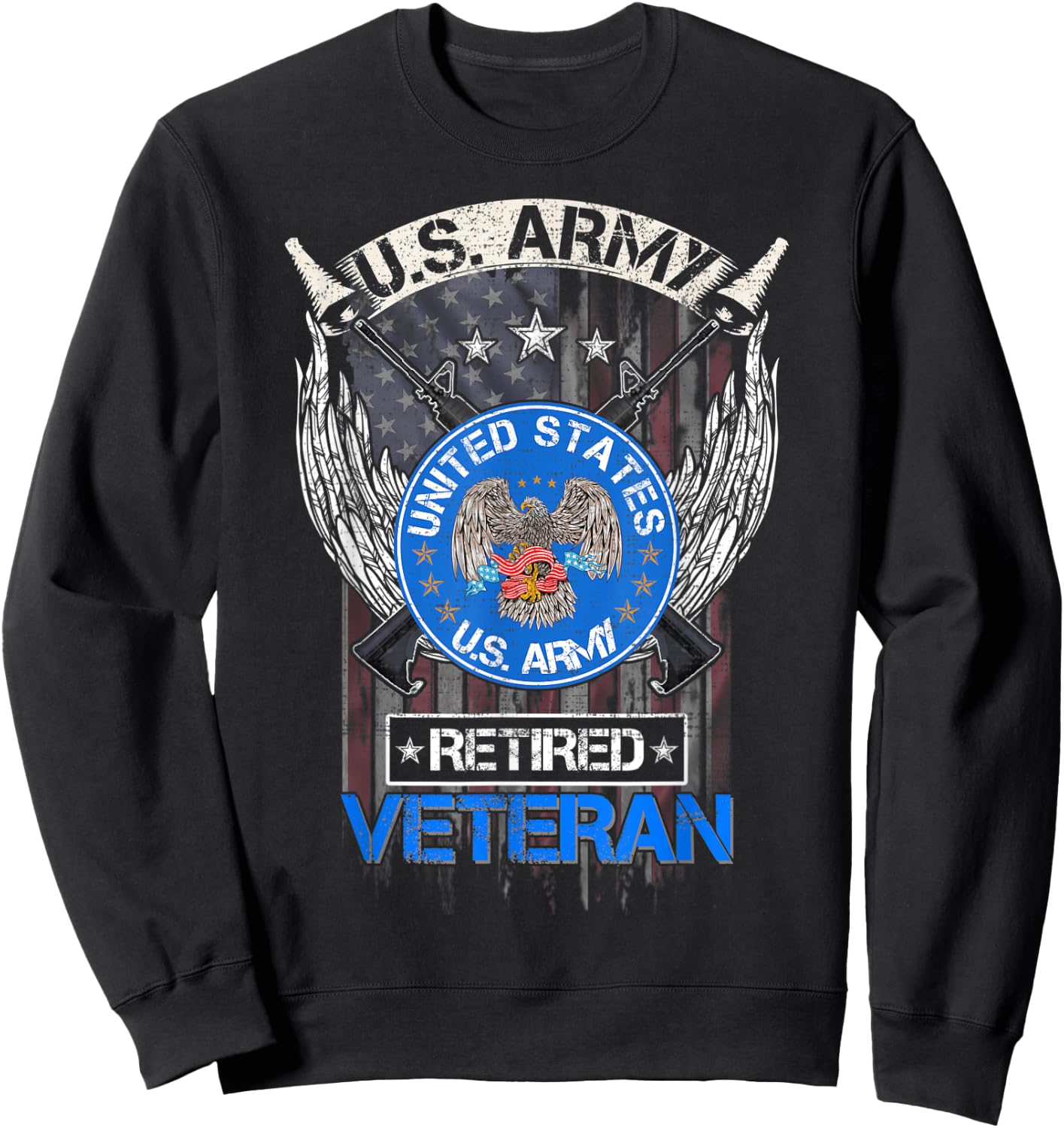 Vintage USA American Flag US Army Proud Retired Veteran Women Men Sweatshirt - Sweatshirt | Black