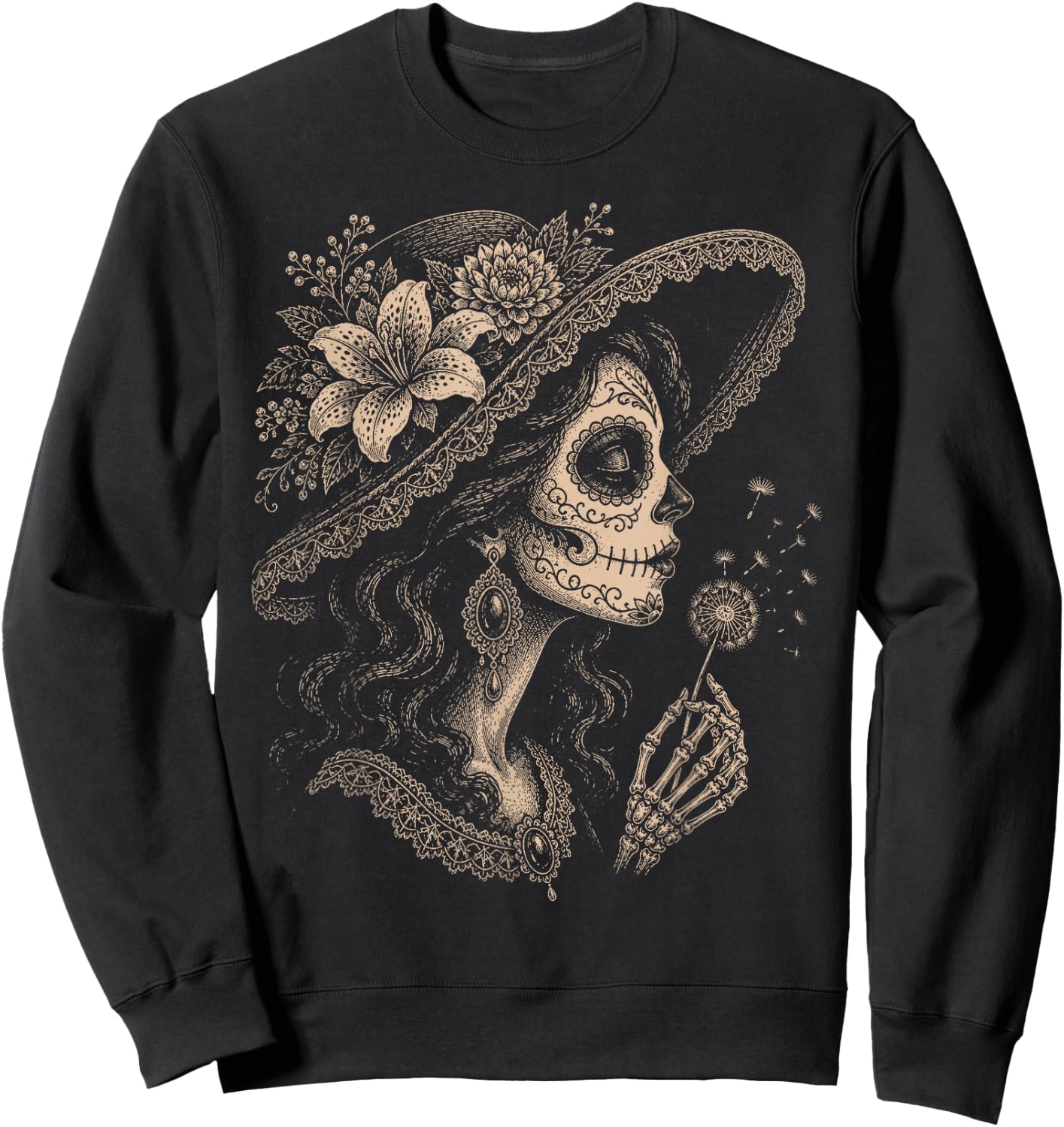 La Catrina Blowing Wishes Dandelion Sweatshirt - Sweatshirt | Black