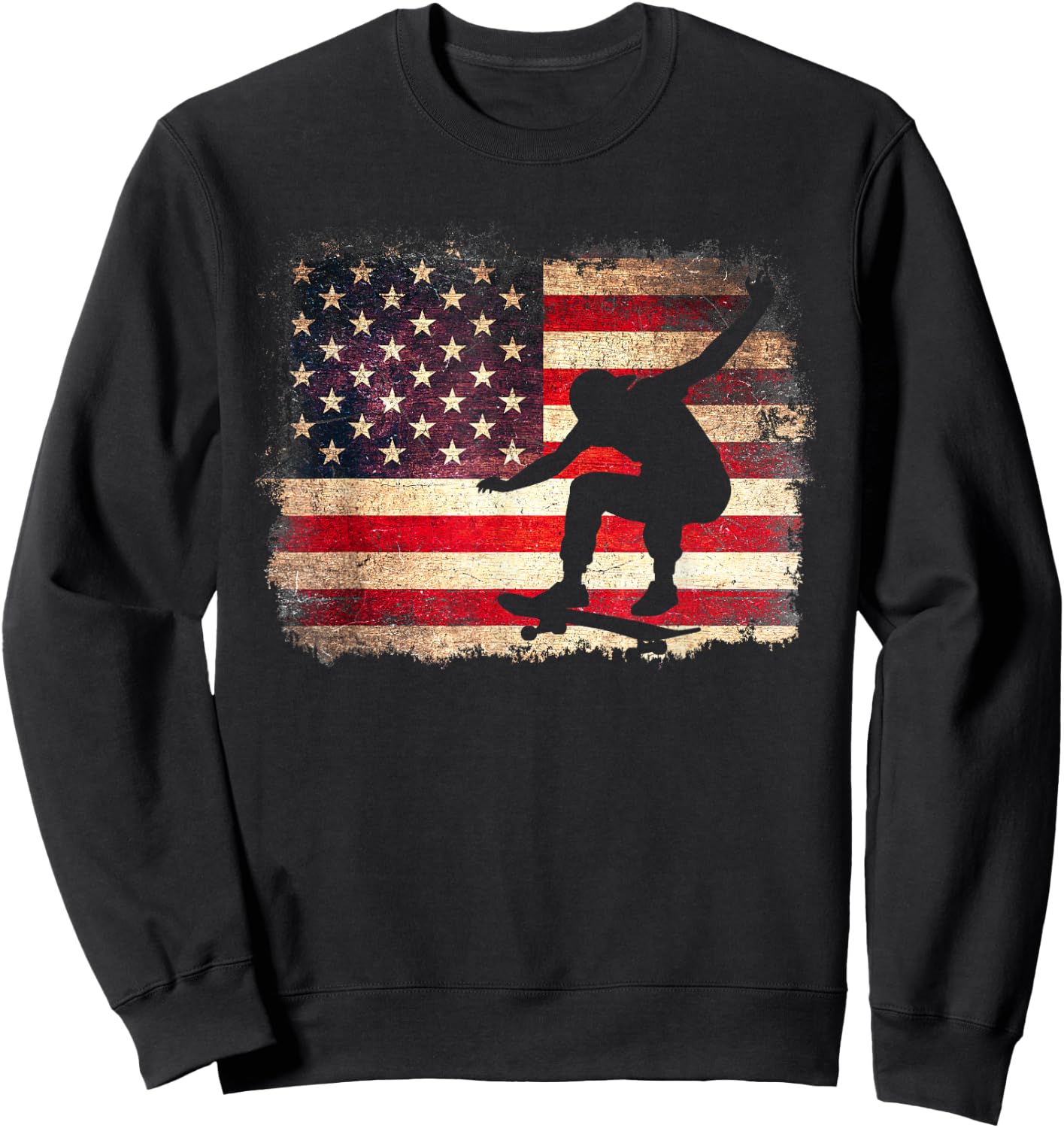 Skateboarder American Flag Skateboard USA Skater 4th of July Sweatshirt - Sweatshirt | Black