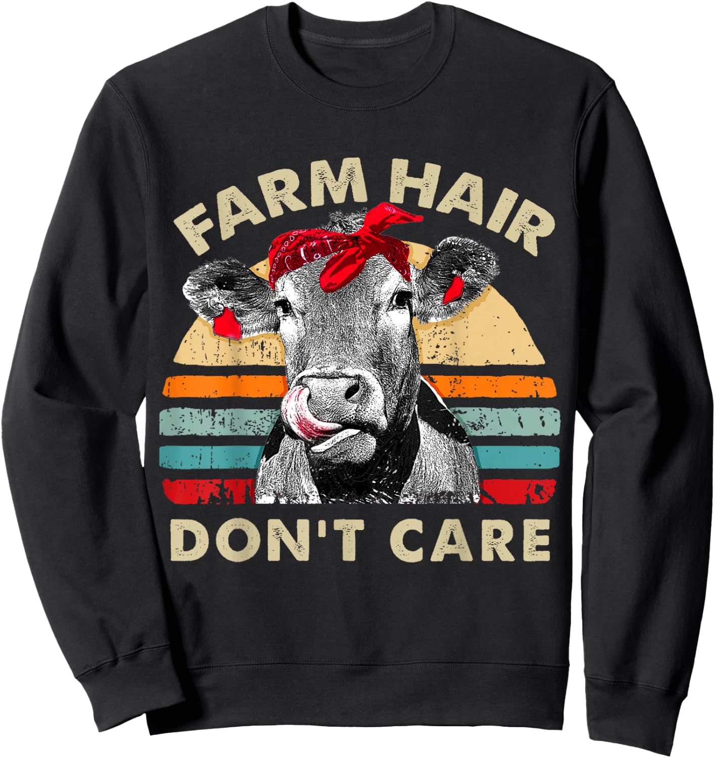 Farm Hair Don't Care Pun Cows Lover Vintage Farm Sweatshirt - Sweatshirt | Black