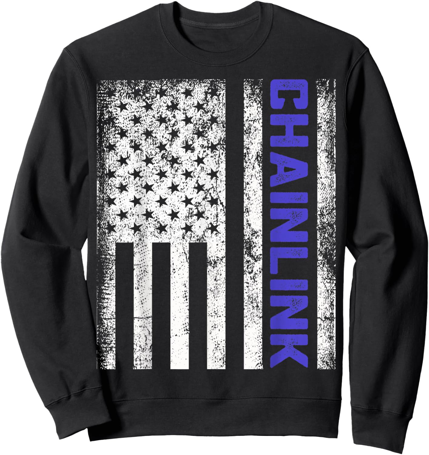 Distressed Chainlink LINK US Flag Chainlink Crytocurrency Sweatshirt - Sweatshirt | Black