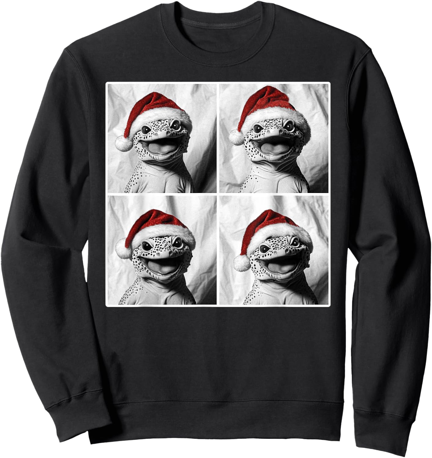 Funny Leopard Gecko in Santa Hat Christmas Photobooth Selfie Sweatshirt - Sweatshirt | Black