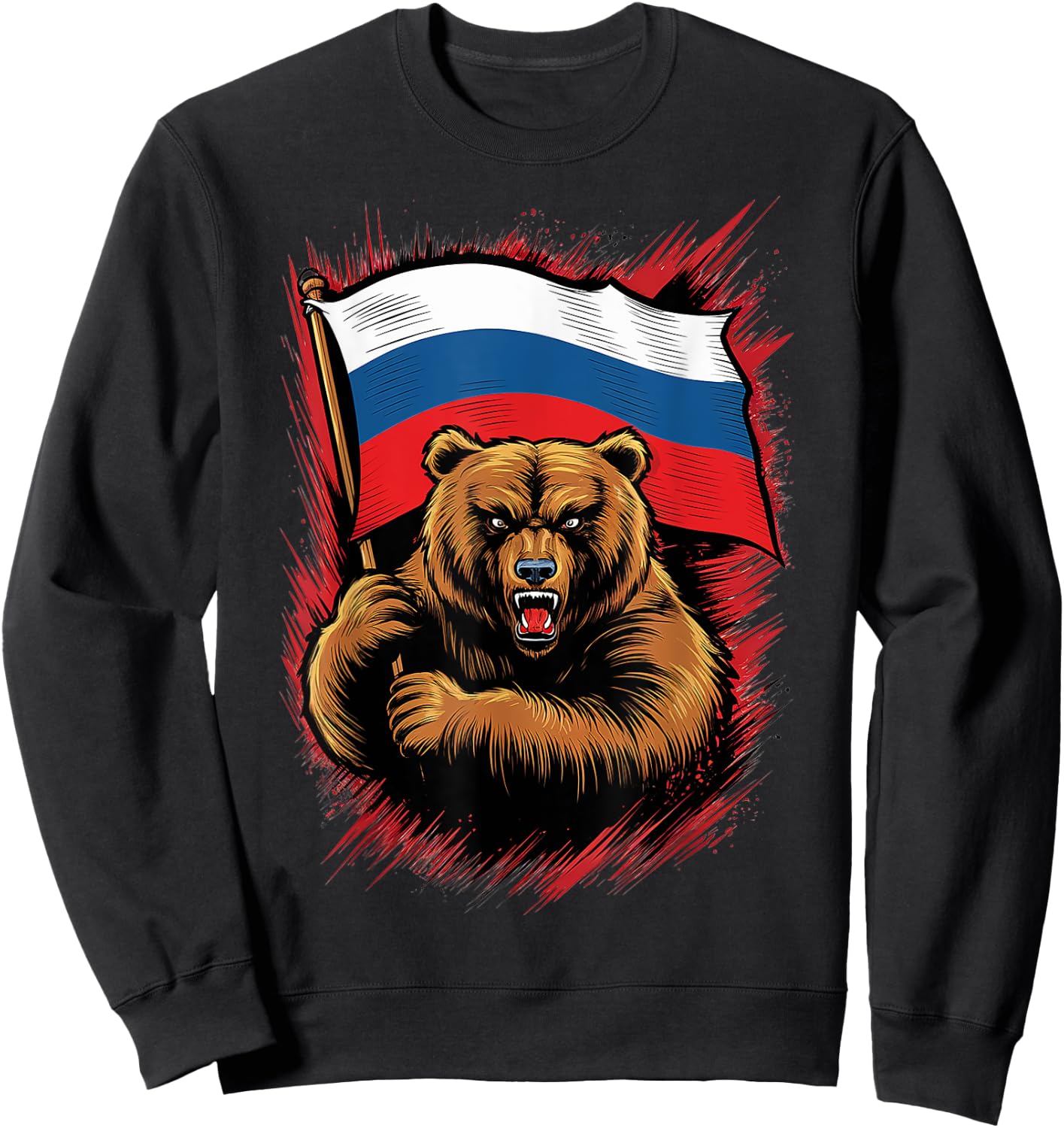 Russia Russia USSR | Russian Bear with Flag , Black, S Sweatshirt - Sweatshirt | Black