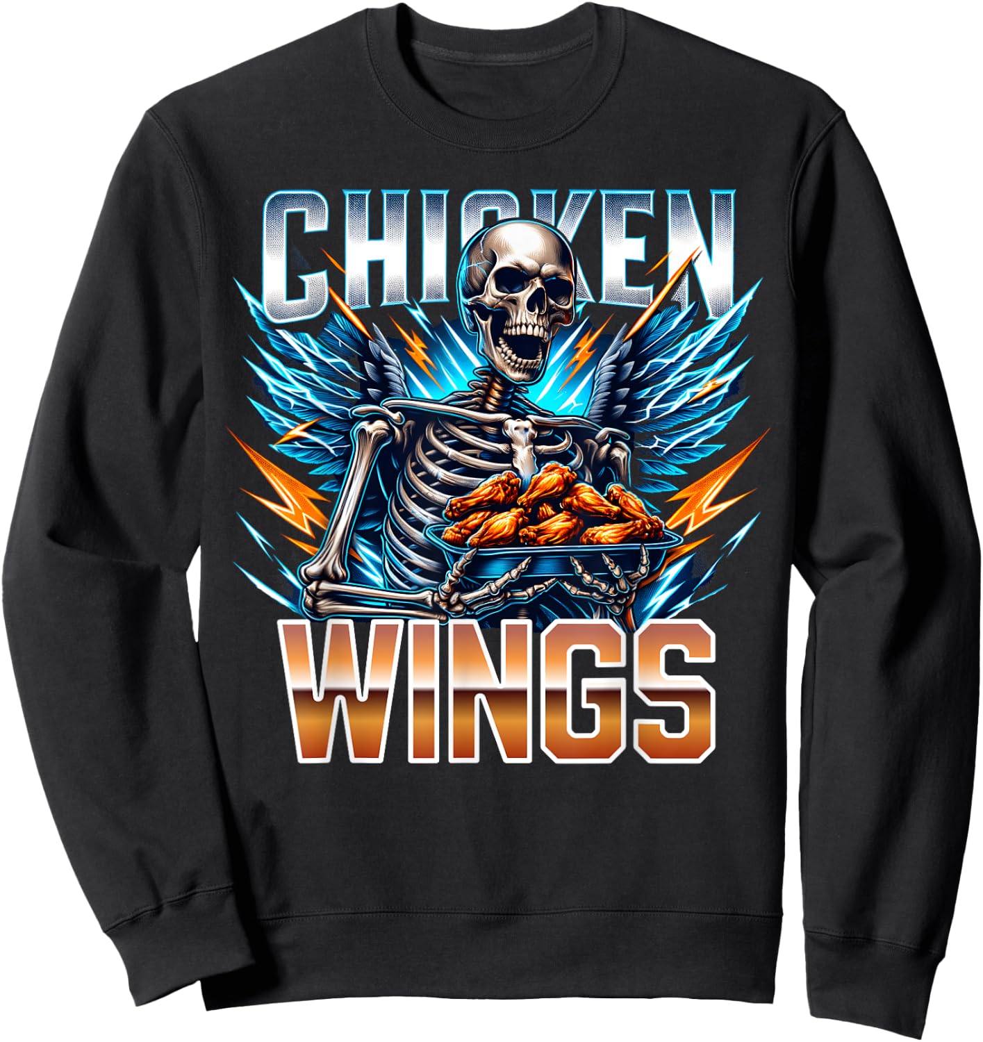Wing Lover Bootleg Rap CDs Aesthetic Funny Chicken Skeleton Sweatshirt - Sweatshirt | Black
