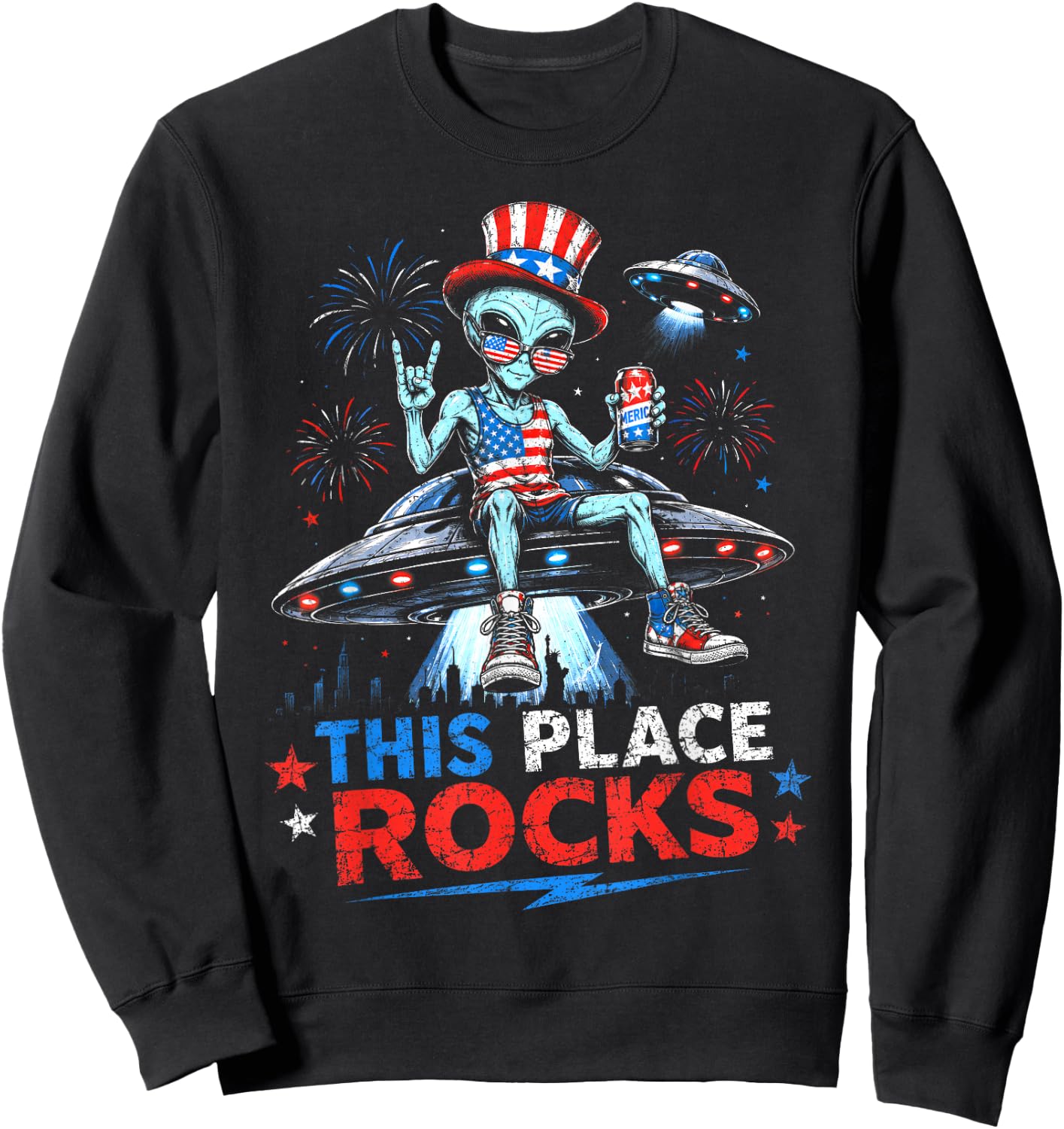 This Place Rocks Alien UFO Area 51 Men Women Kids 4th July Sweatshirt - Sweatshirt | Black