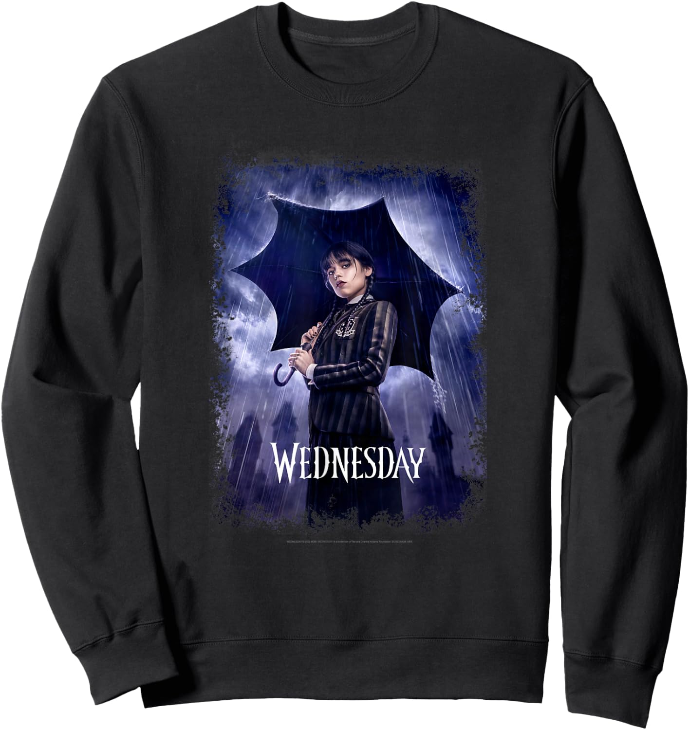 Wednesday Black Umbrella Under The Rain Real Photo Portrait Sweatshirt - Sweatshirt | Black