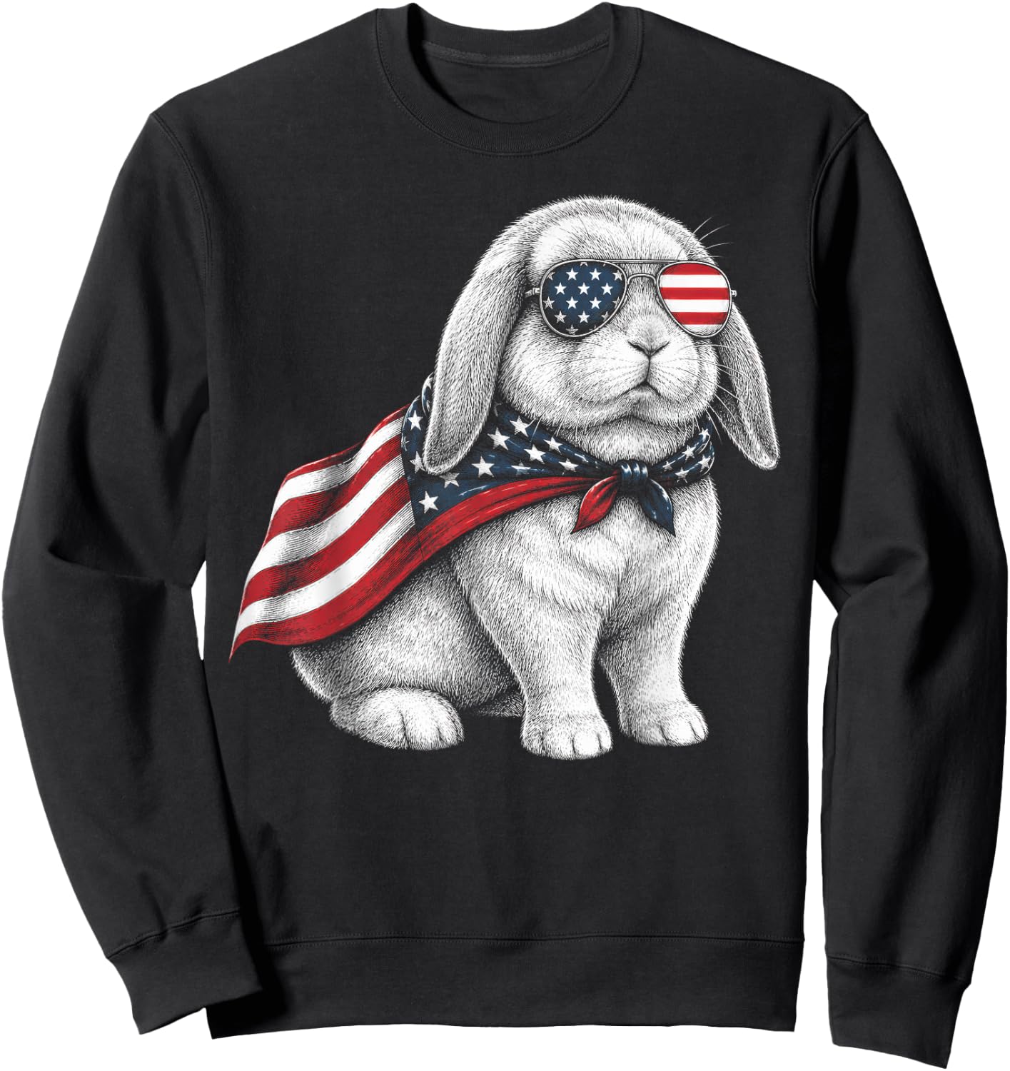 Holland Lop Rabbit 4th of July US American Flag Patriotic Sweatshirt - Sweatshirt | Black